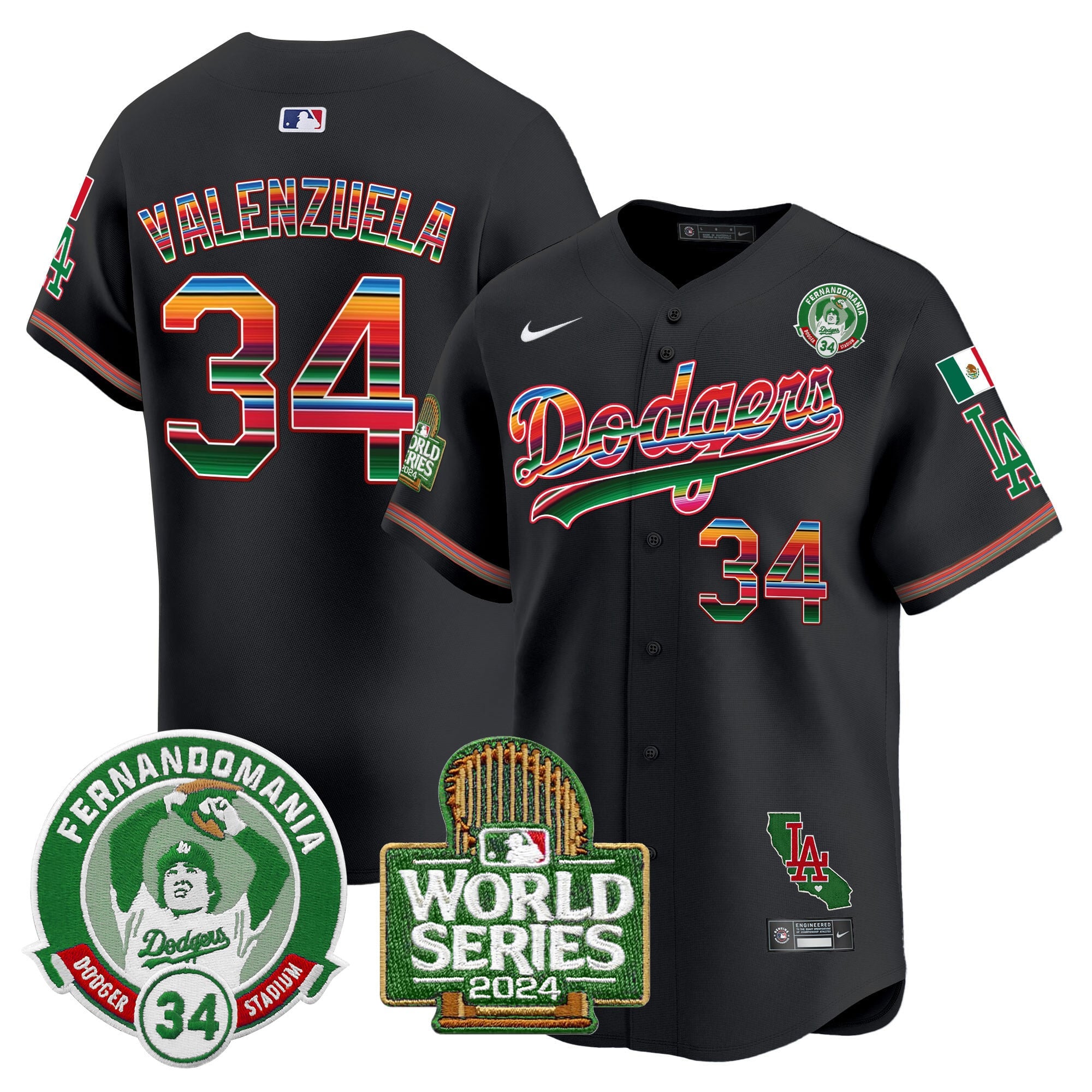 Men's Dodgers Mexico Fernando Valenzuela & 2024 World Series Patch Vapor Premier Limited Jersey - All Stitched