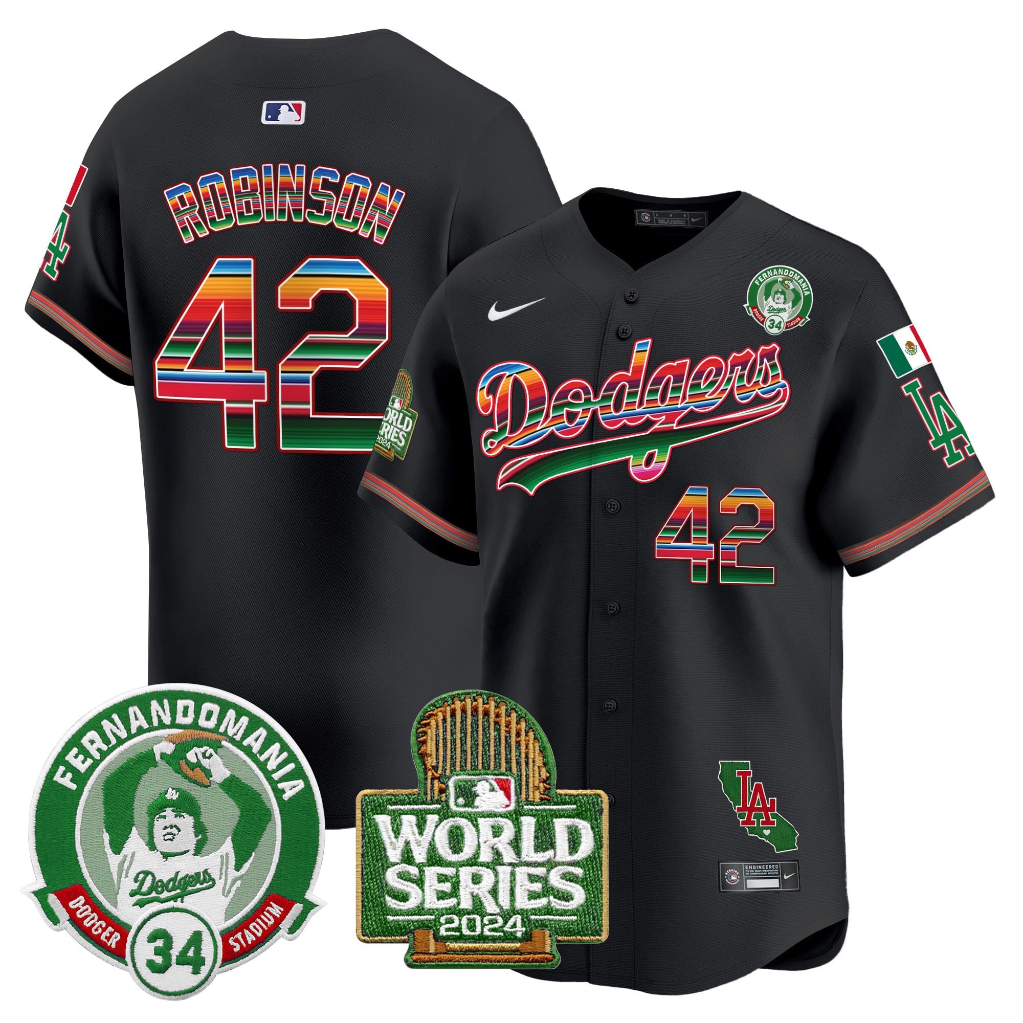 Men's Dodgers Mexico Fernando Valenzuela & 2024 World Series Patch Vapor Premier Limited Jersey - All Stitched