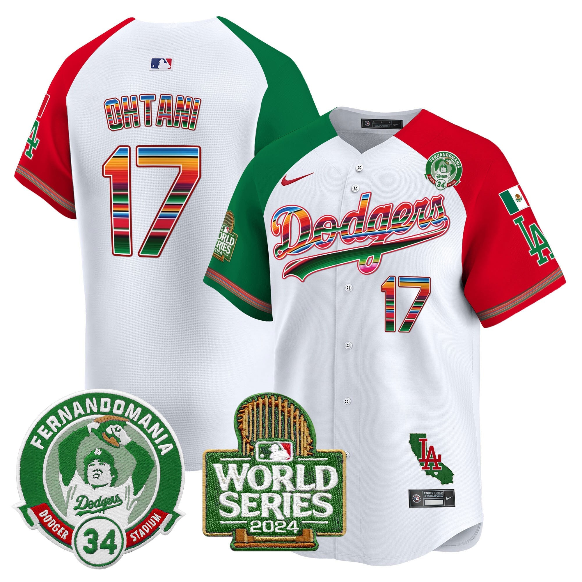 Men's Dodgers Mexico Fernando Valenzuela & 2024 World Series Patch Vapor Premier Limited Jersey - All Stitched