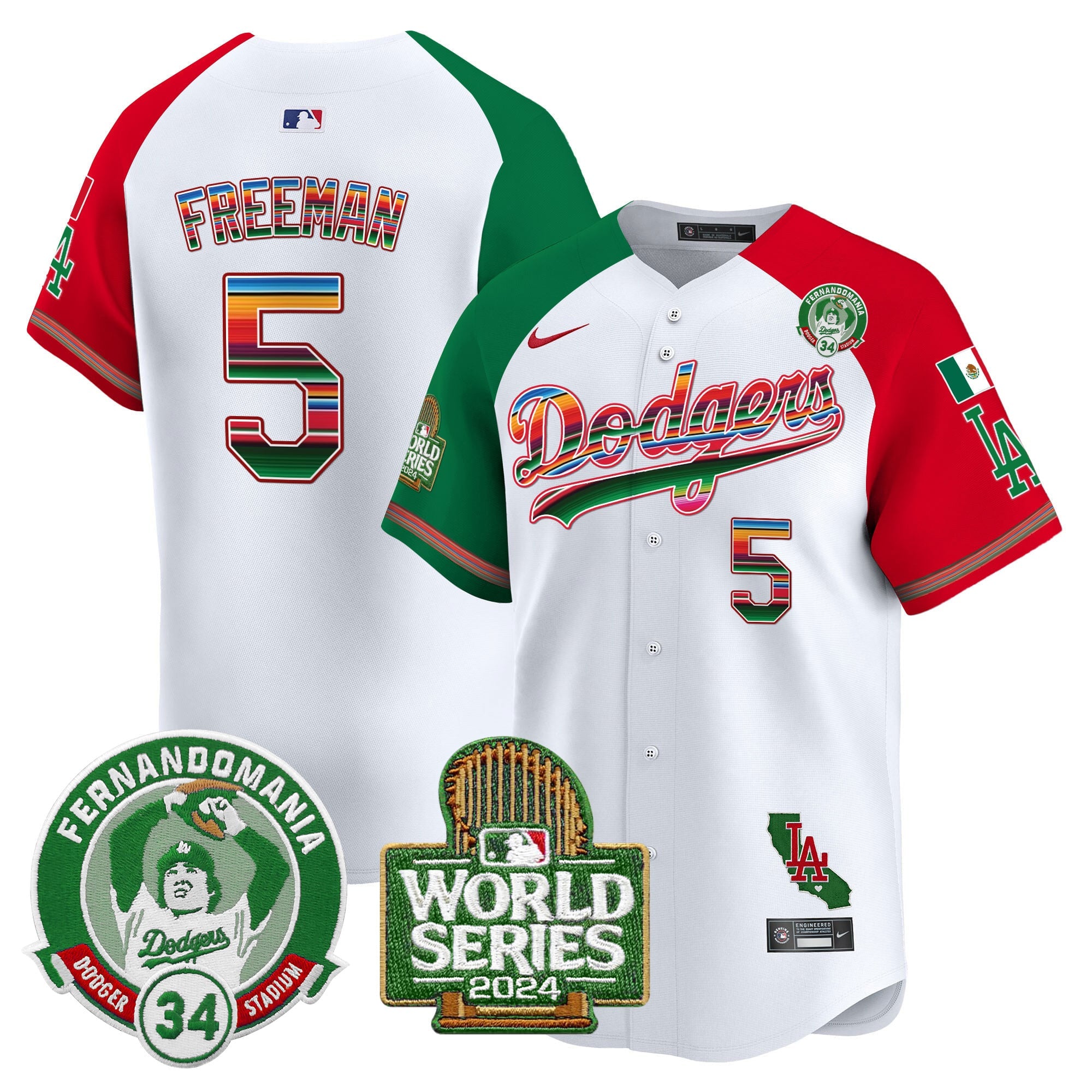 Men's Dodgers Mexico Fernando Valenzuela & 2024 World Series Patch Vapor Premier Limited Jersey - All Stitched
