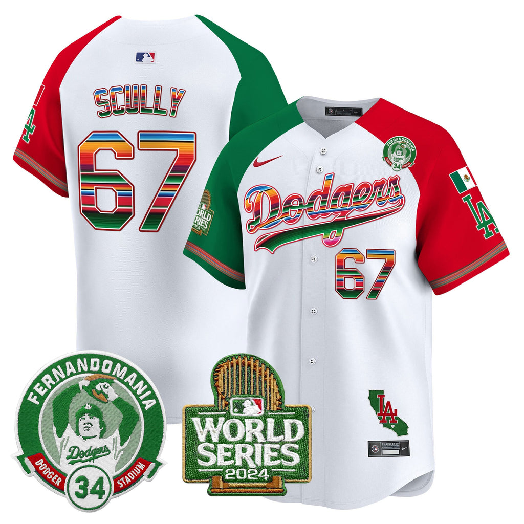 Men's Dodgers Mexico Fernando Valenzuela & 2024 World Series Patch Vapor Premier Limited Jersey - All Stitched