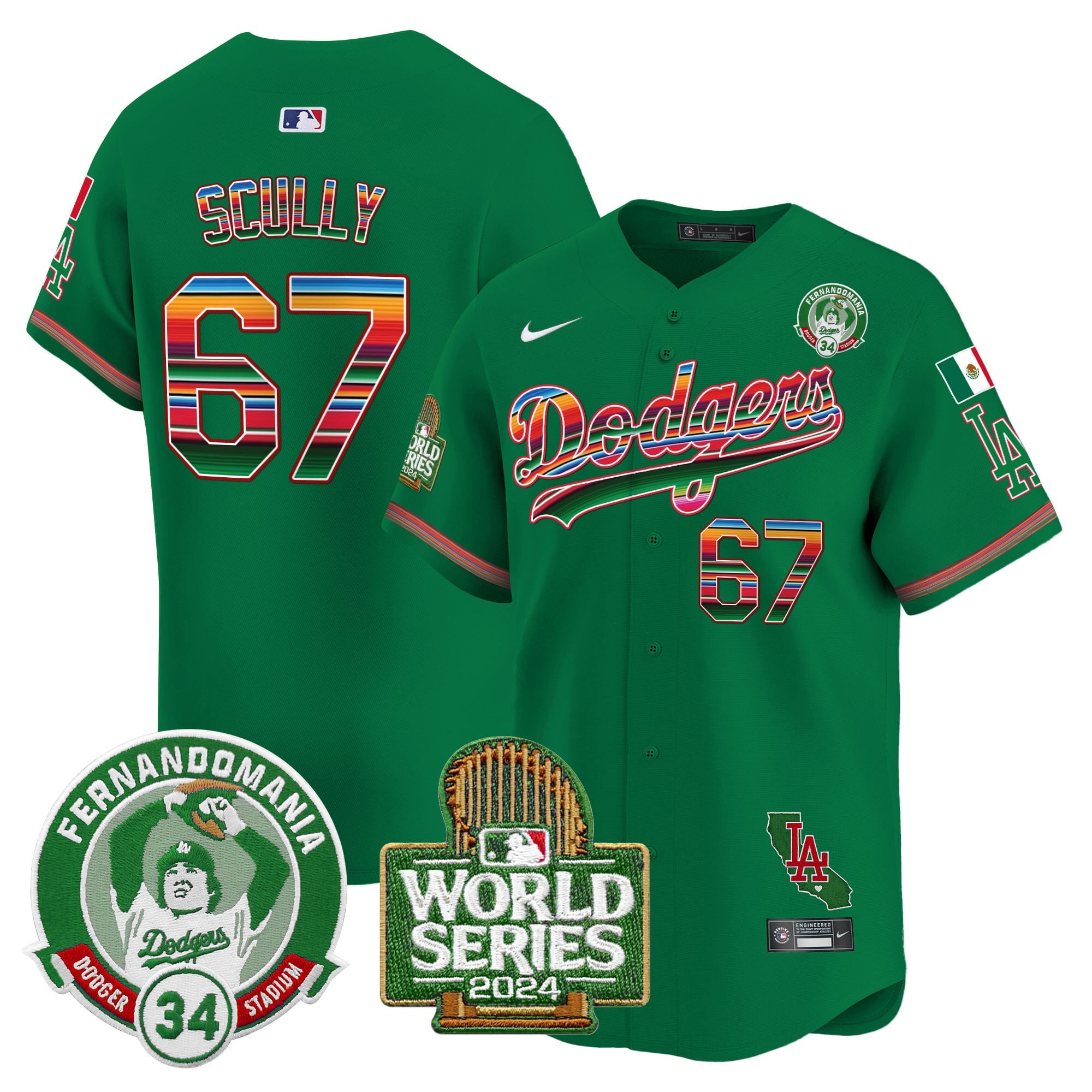Men's Dodgers Mexico Fernando Valenzuela & 2024 World Series Patch Vapor Premier Limited Jersey - All Stitched