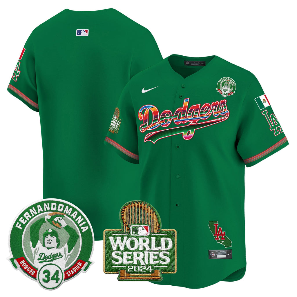 Men's Dodgers Mexico Fernando Valenzuela & 2024 World Series Patch Vapor Premier Limited Jersey - All Stitched