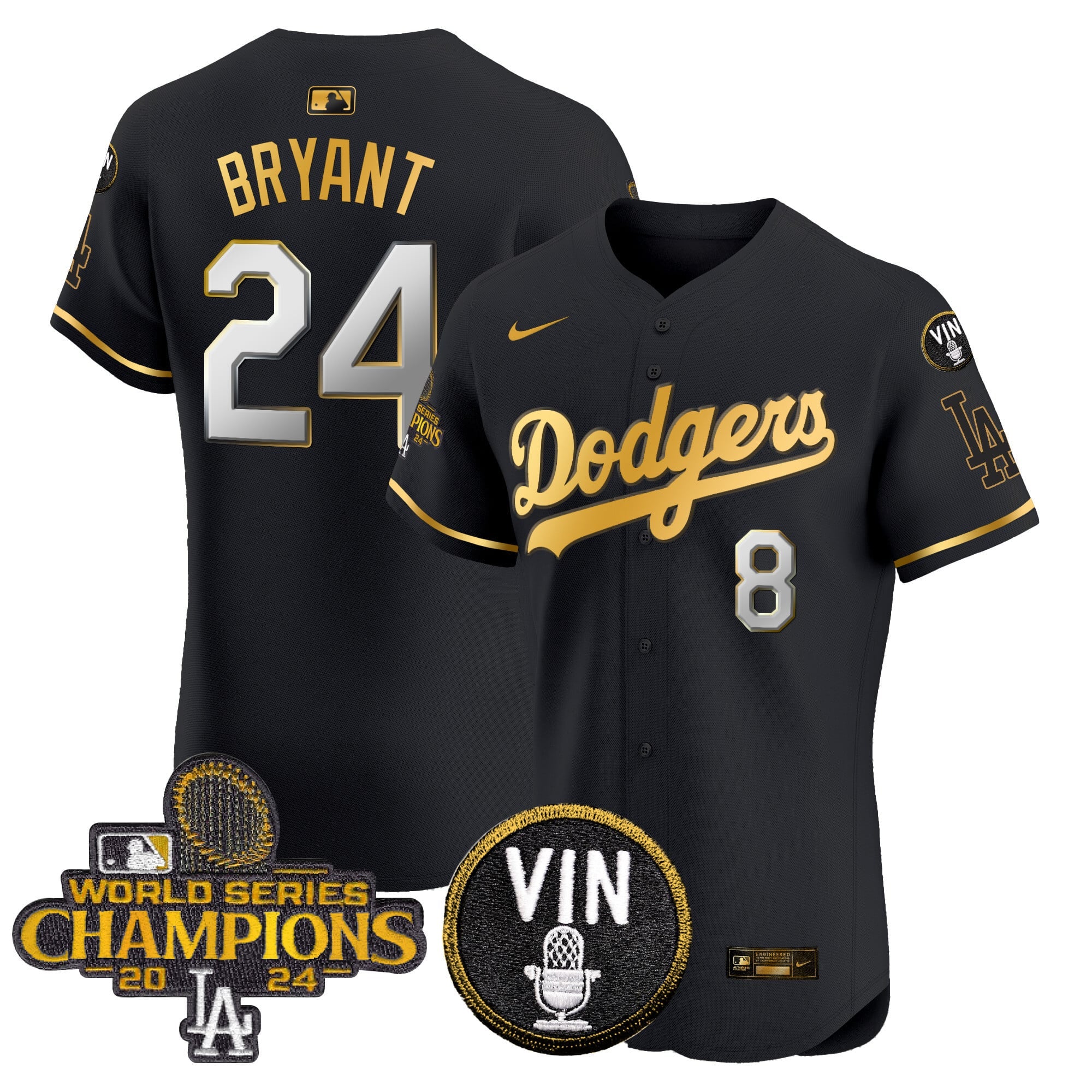 Men's Dodgers 2024 World Series Champions Gold Trim Vapor Premier Elite Jersey - All Stitched