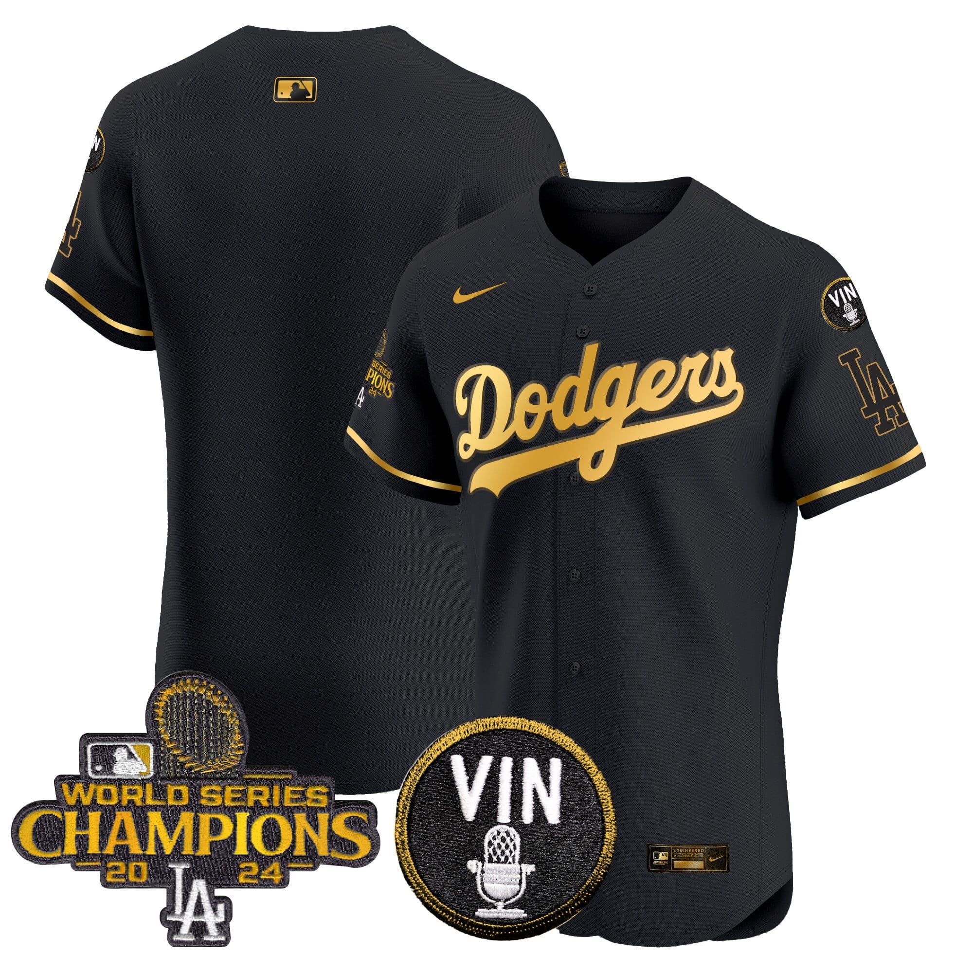 Men's Dodgers 2024 World Series Champions Gold Trim Vapor Premier Elite Jersey - All Stitched