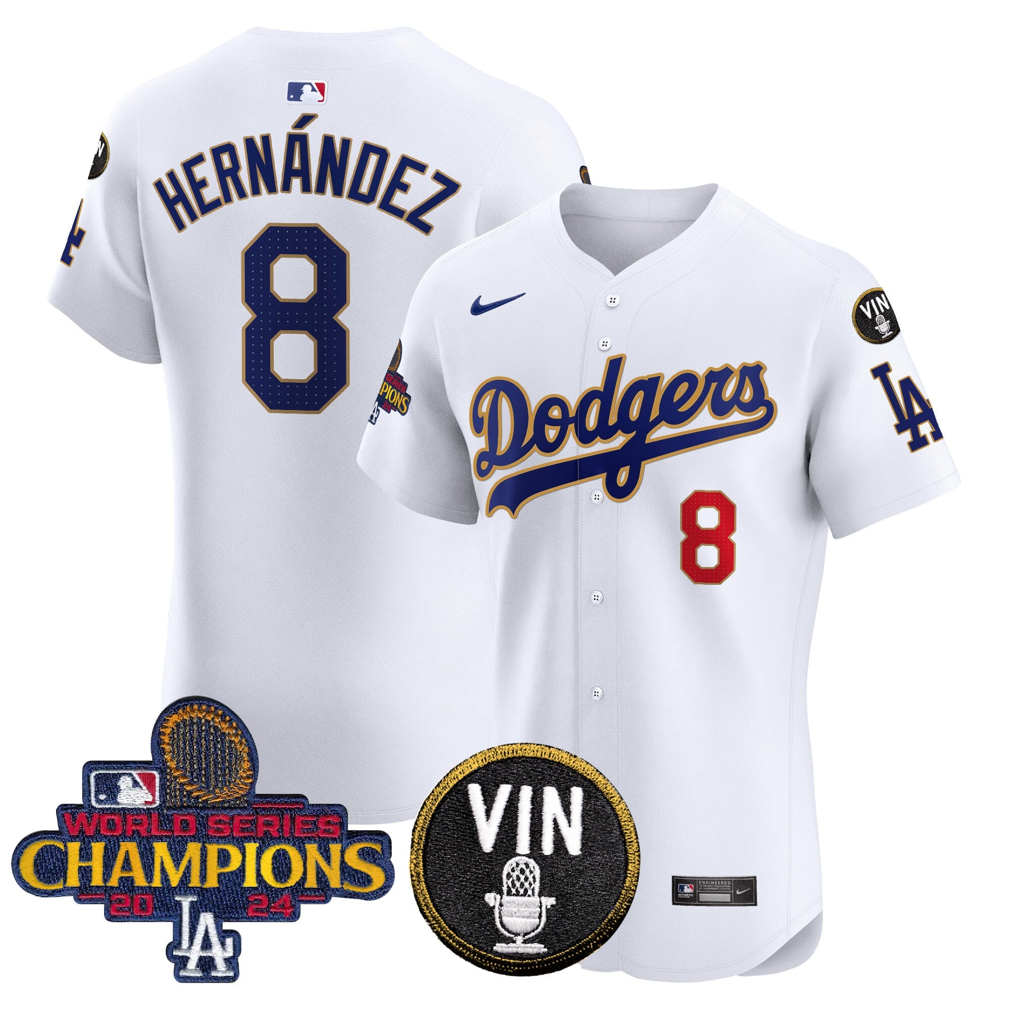 Men's Dodgers 2024 World Series Champions Gold Trim Vapor Premier Elite Jersey - All Stitched