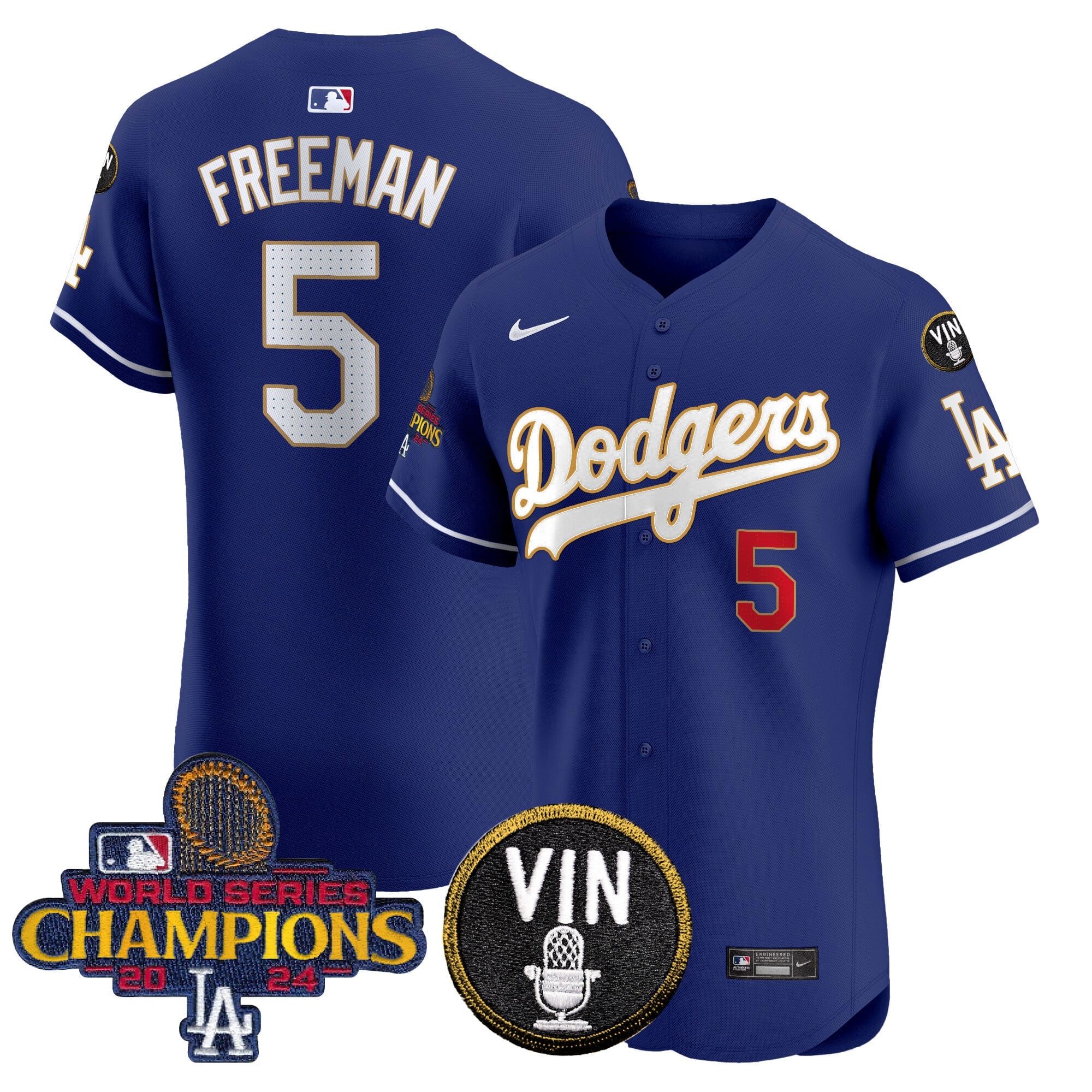 Men's Dodgers 2024 World Series Champions Gold Trim Vapor Premier Elite Jersey - All Stitched