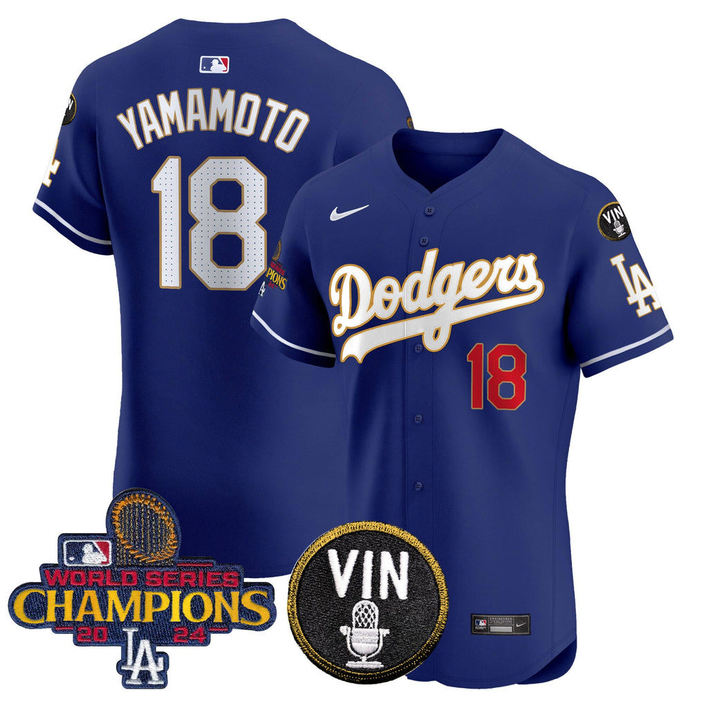 Men's Dodgers 2024 World Series Champions Gold Trim Vapor Premier Elite Jersey - All Stitched