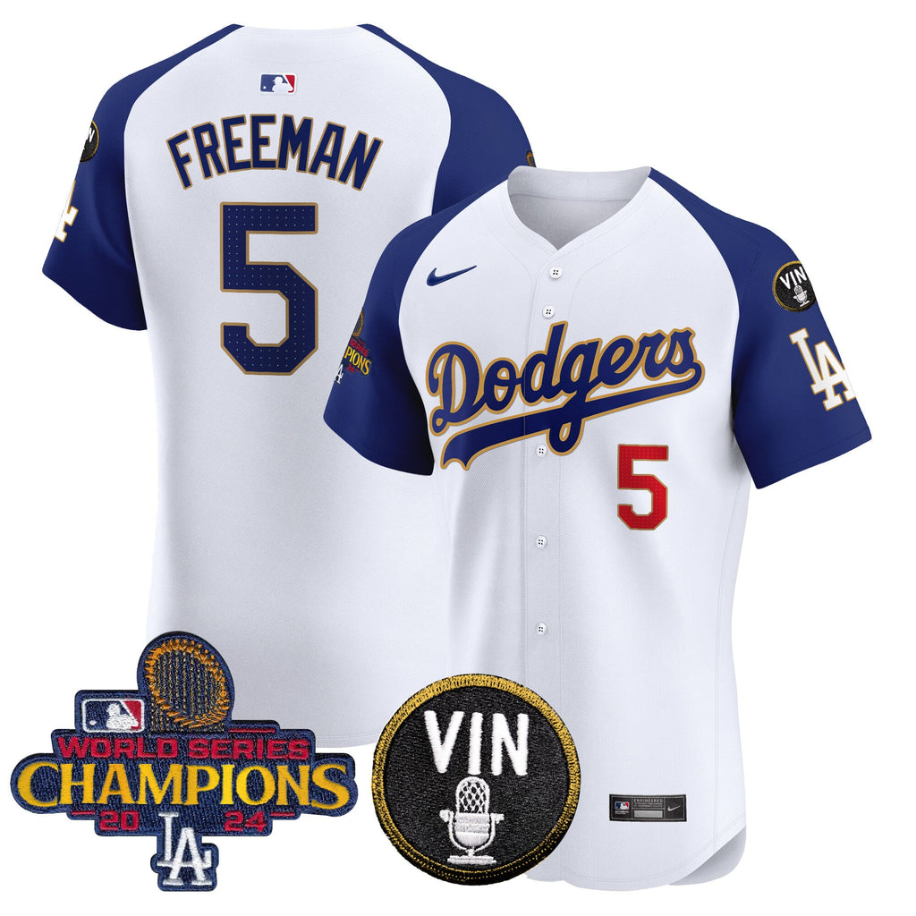 Men's Dodgers 2024 World Series Champions Gold Trim Vapor Premier Elite Jersey - All Stitched