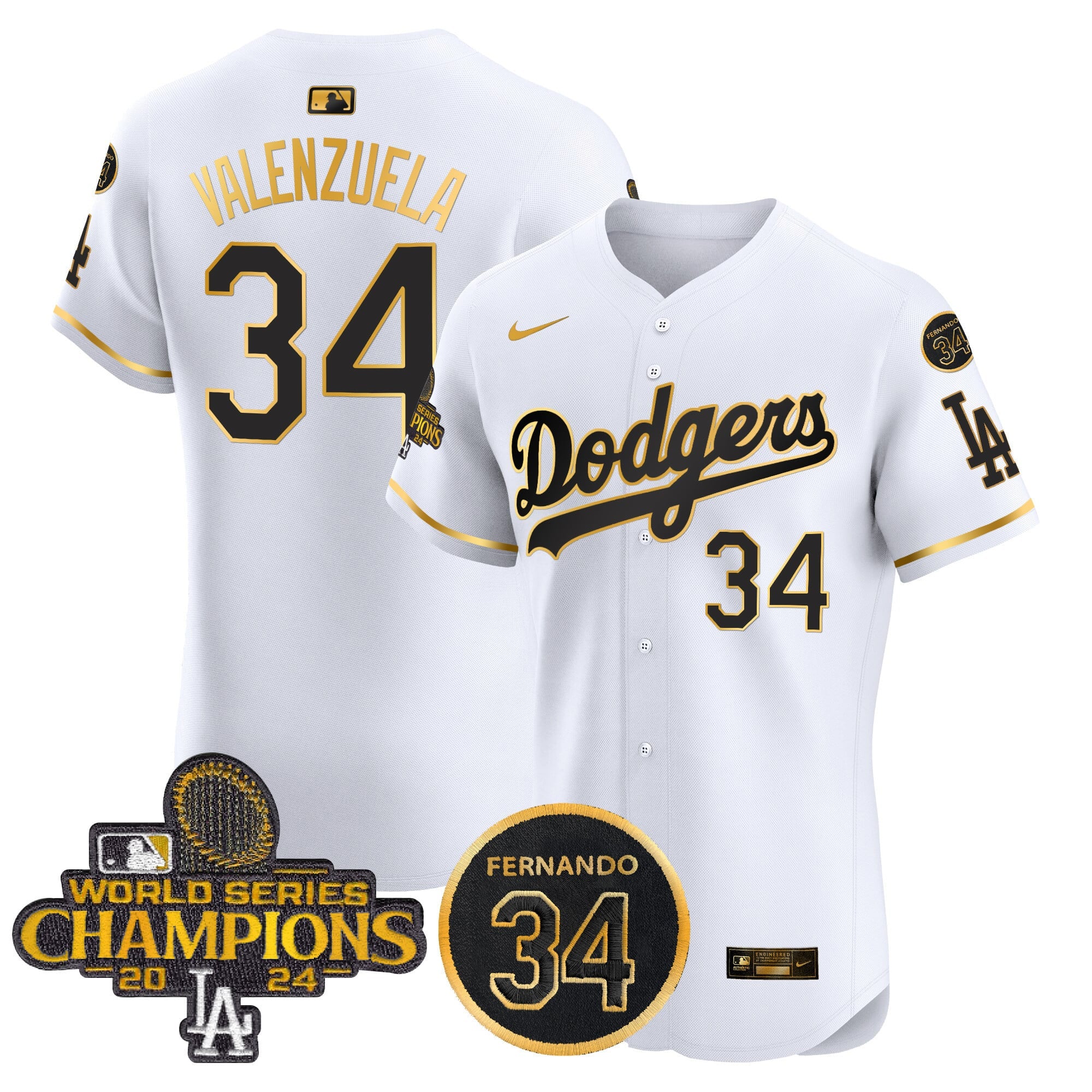 Men's Dodgers 2024 World Series Champions Gold Trim Vapor Premier Elite Jersey V2 - All Stitched