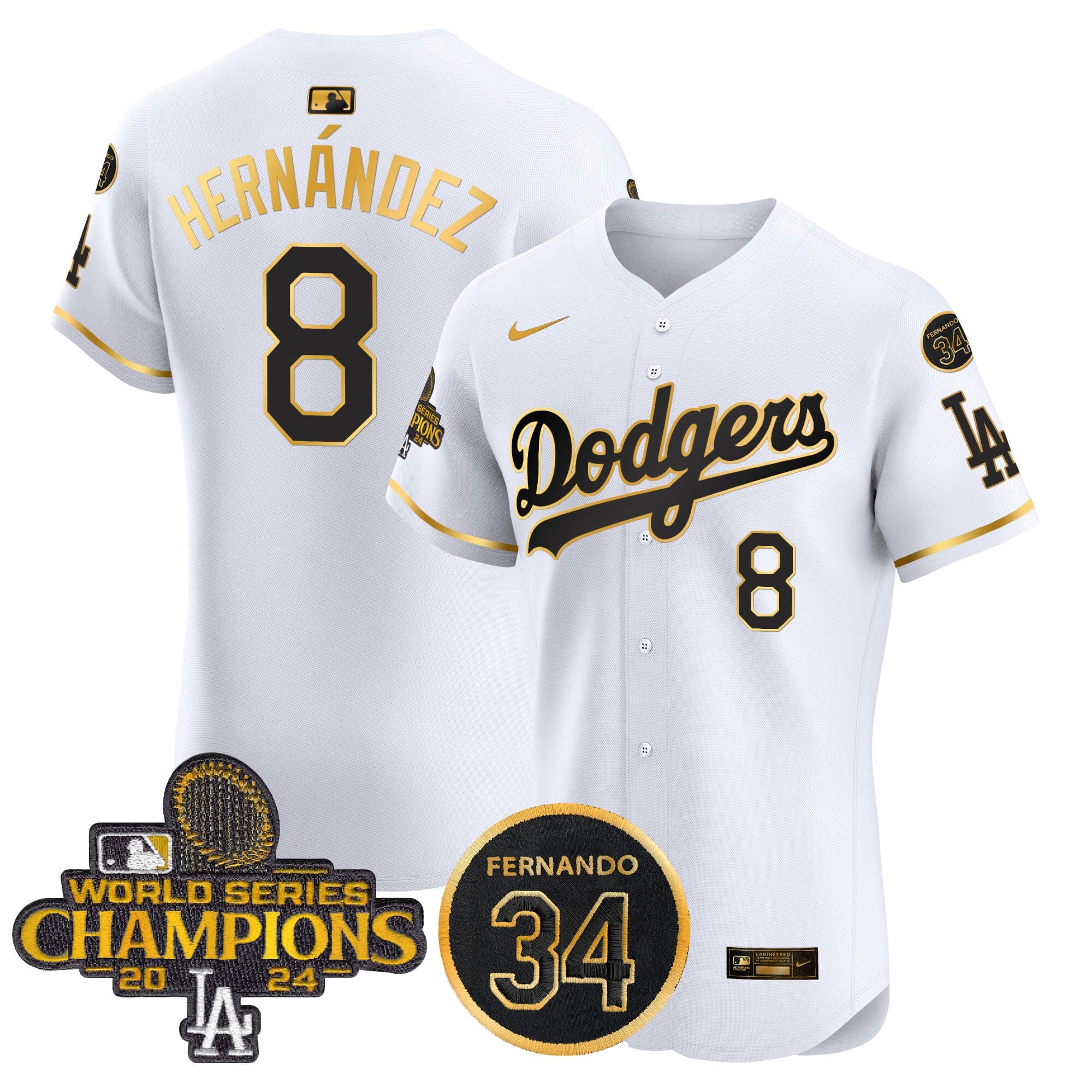 Men's Dodgers 2024 World Series Champions Gold Trim Vapor Premier Elite Jersey V2 - All Stitched