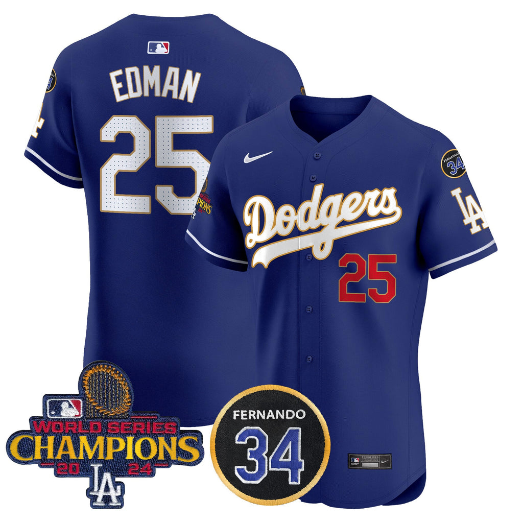 Men's Dodgers 2024 World Series Champions Gold Trim Vapor Premier Elite Jersey V2 - All Stitched
