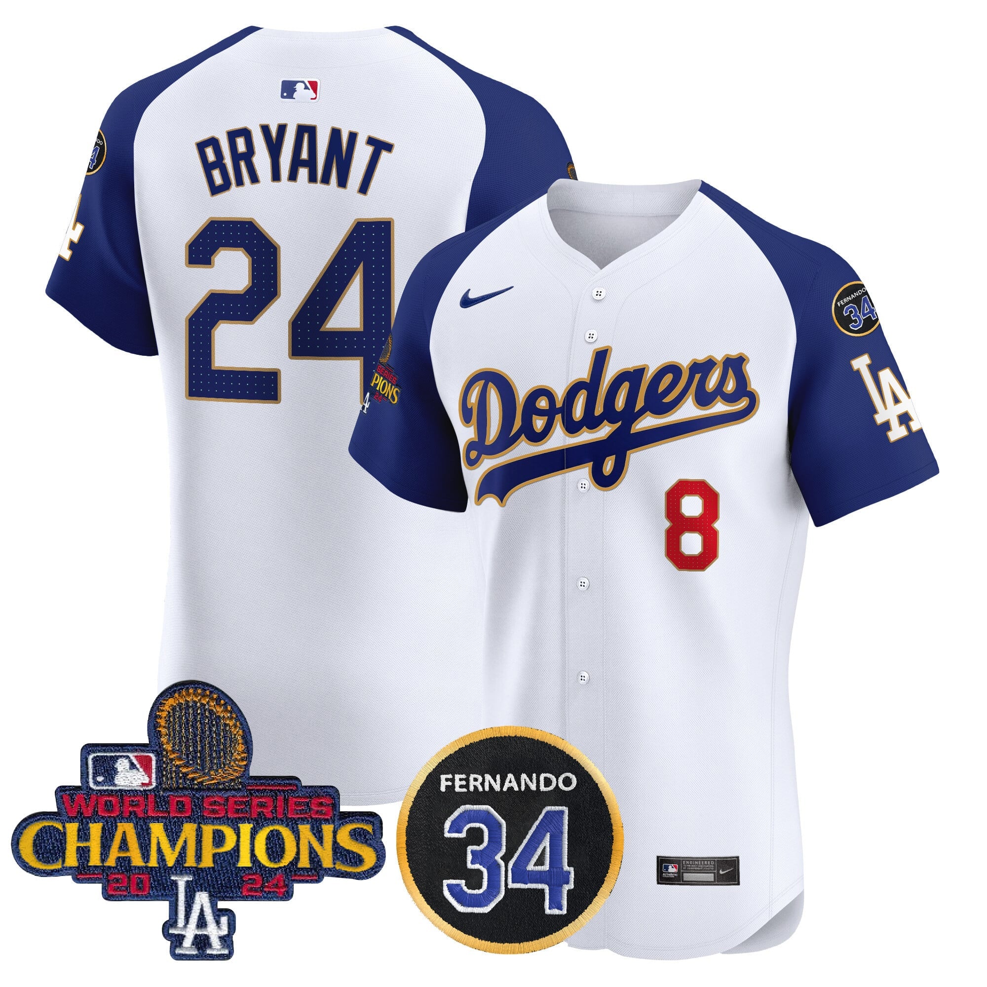 Men's Dodgers 2024 World Series Champions Gold Trim Vapor Premier Elite Jersey V2 - All Stitched