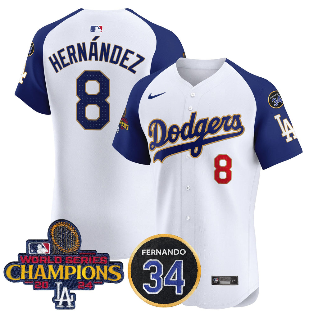 Men's Dodgers 2024 World Series Champions Gold Trim Vapor Premier Elite Jersey V2 - All Stitched