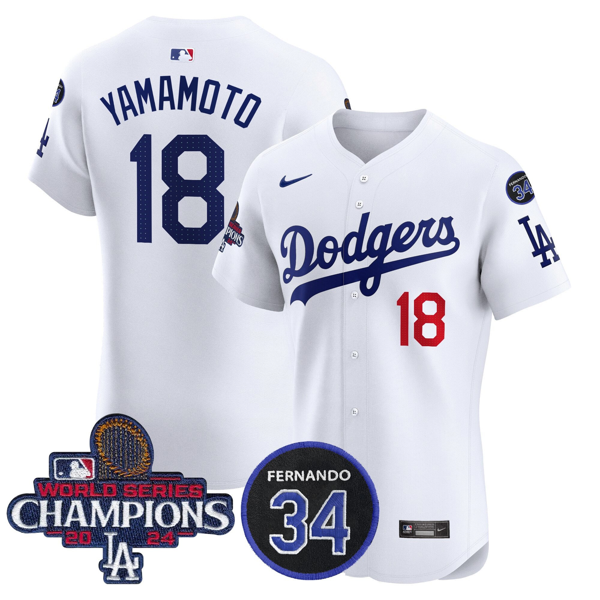 Men's Dodgers 2024 World Series Champions Patch Vapor Premier Elite Jersey V2 - All Stitched
