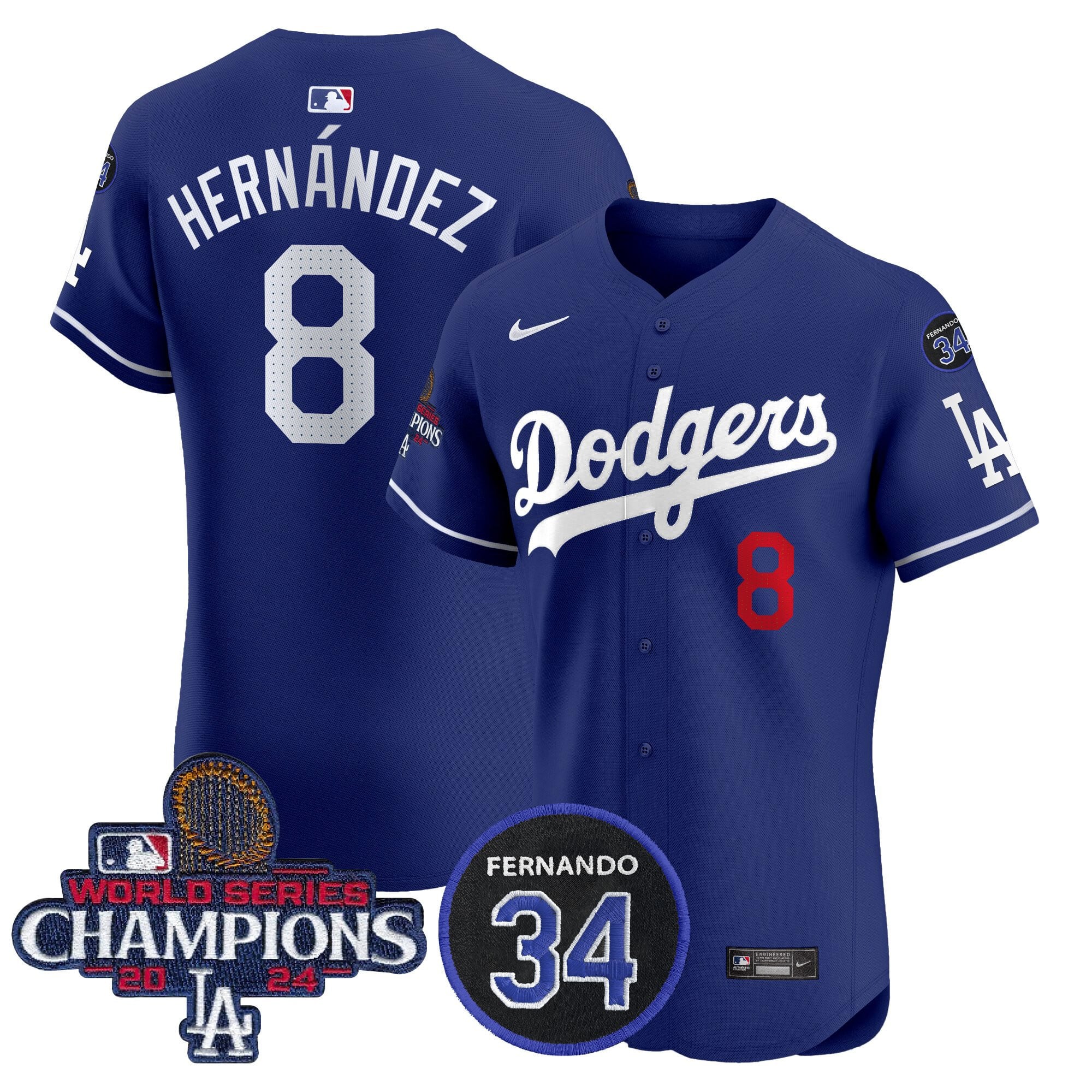 Men's Dodgers 2024 World Series Champions Patch Vapor Premier Elite Jersey V2 - All Stitched