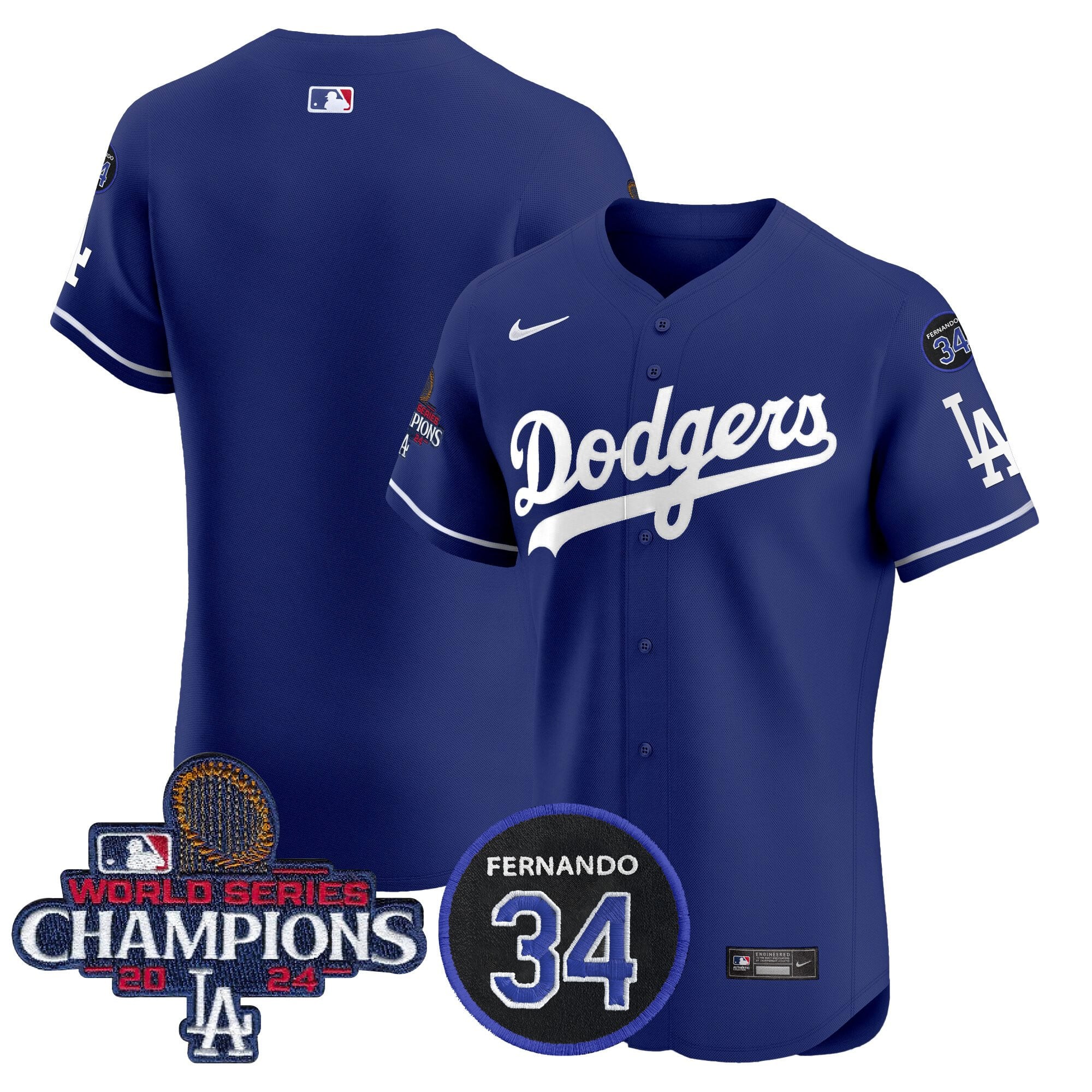 Men's Dodgers 2024 World Series Champions Patch Vapor Premier Elite Jersey V2 - All Stitched