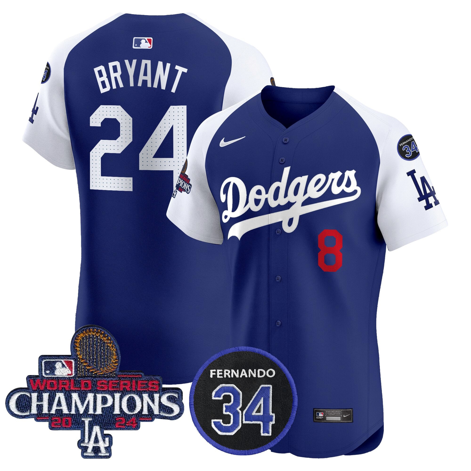 Men's Dodgers 2024 World Series Champions Patch Vapor Premier Elite Jersey V2 - All Stitched