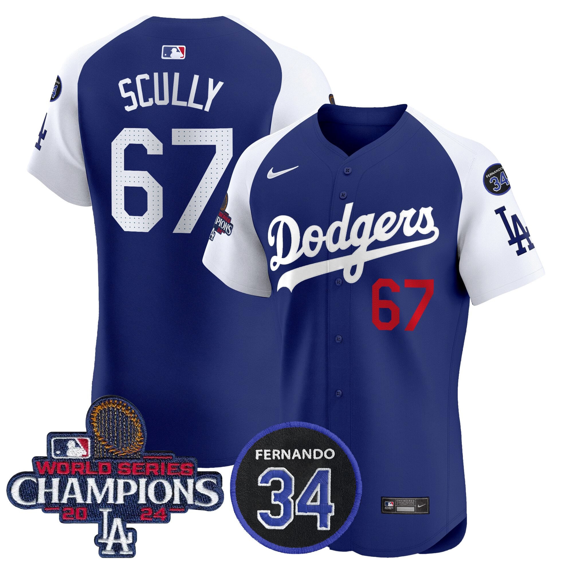 Men's Dodgers 2024 World Series Champions Patch Vapor Premier Elite Jersey V2 - All Stitched