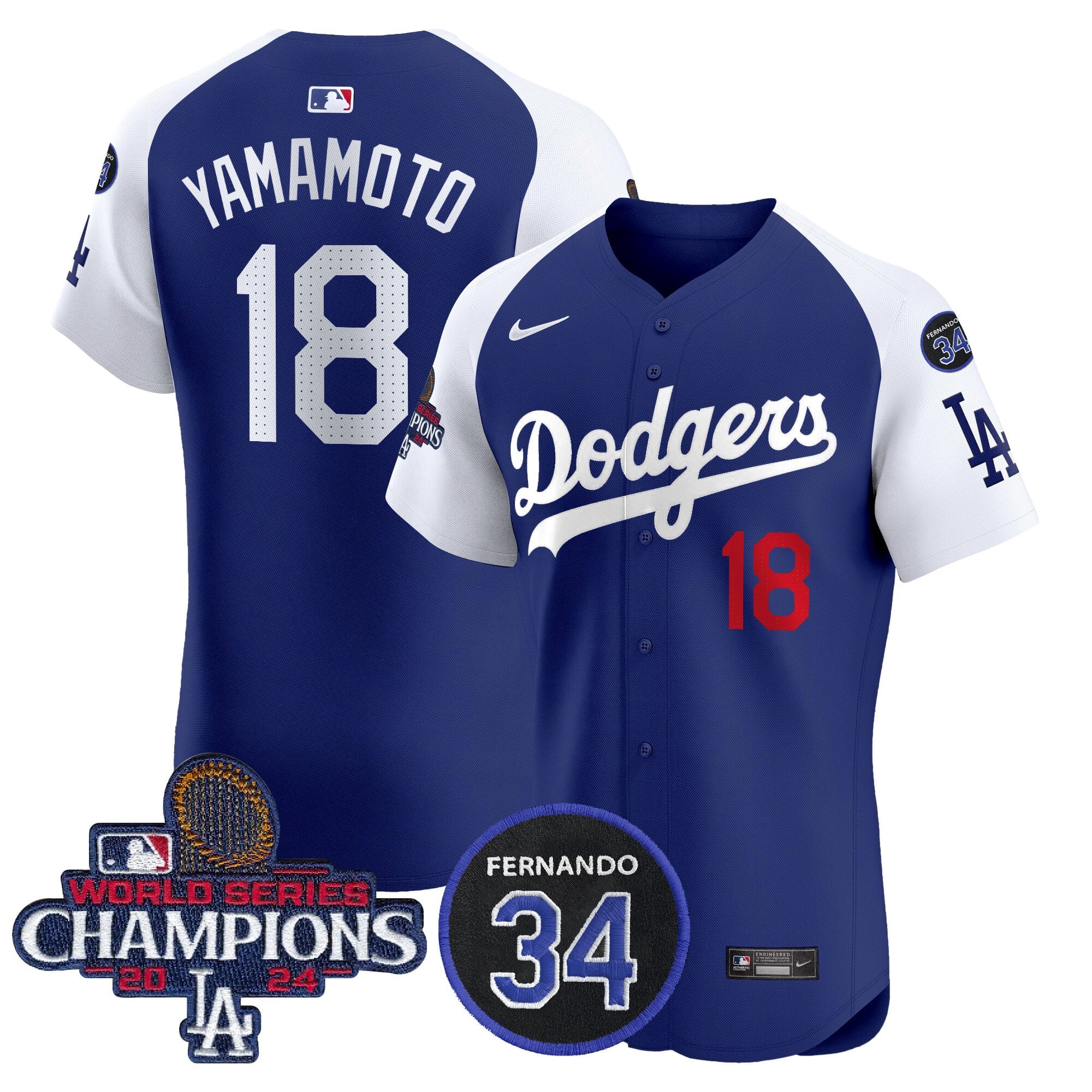 Men's Dodgers 2024 World Series Champions Patch Vapor Premier Elite Jersey V2 - All Stitched
