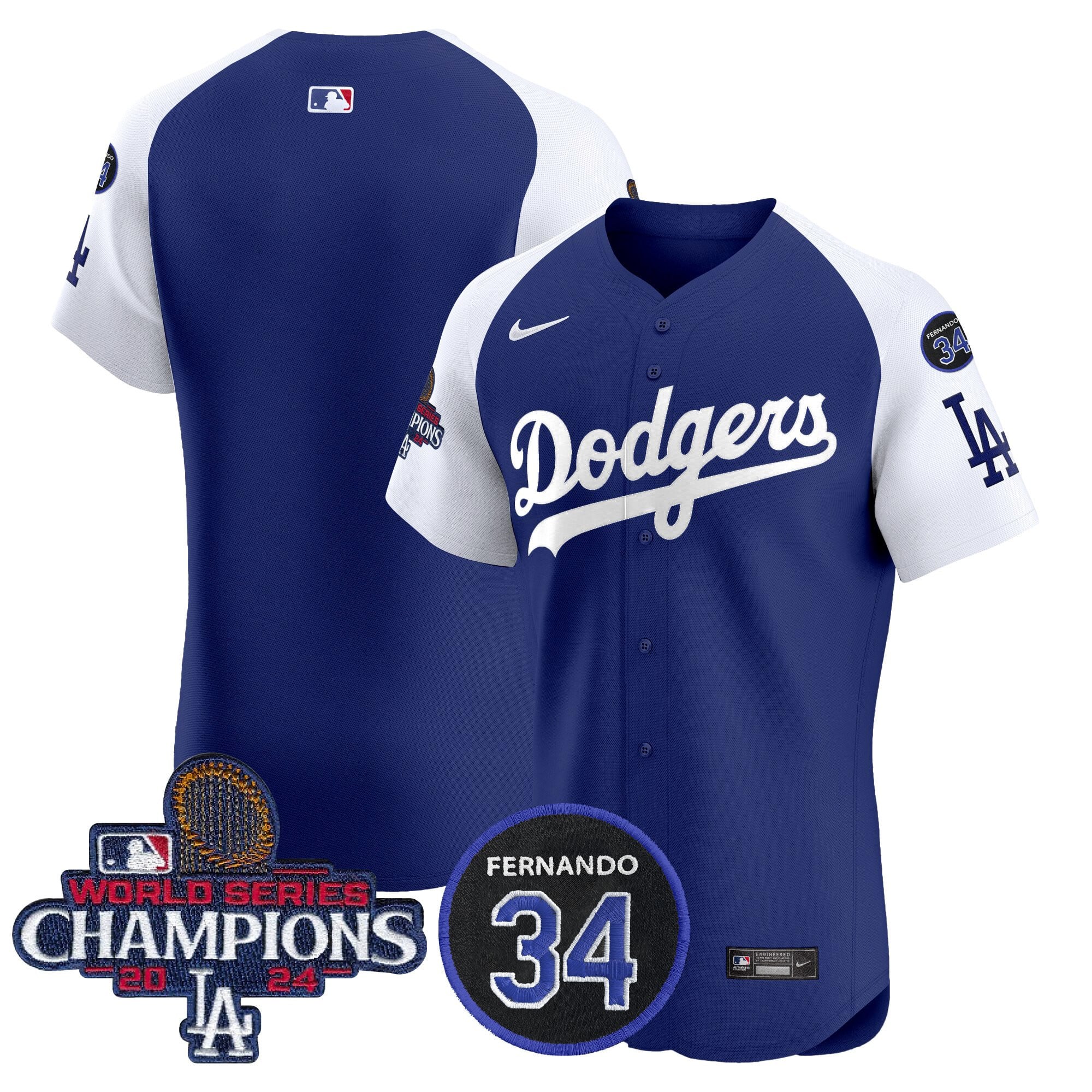 Men's Dodgers 2024 World Series Champions Patch Vapor Premier Elite Jersey V2 - All Stitched