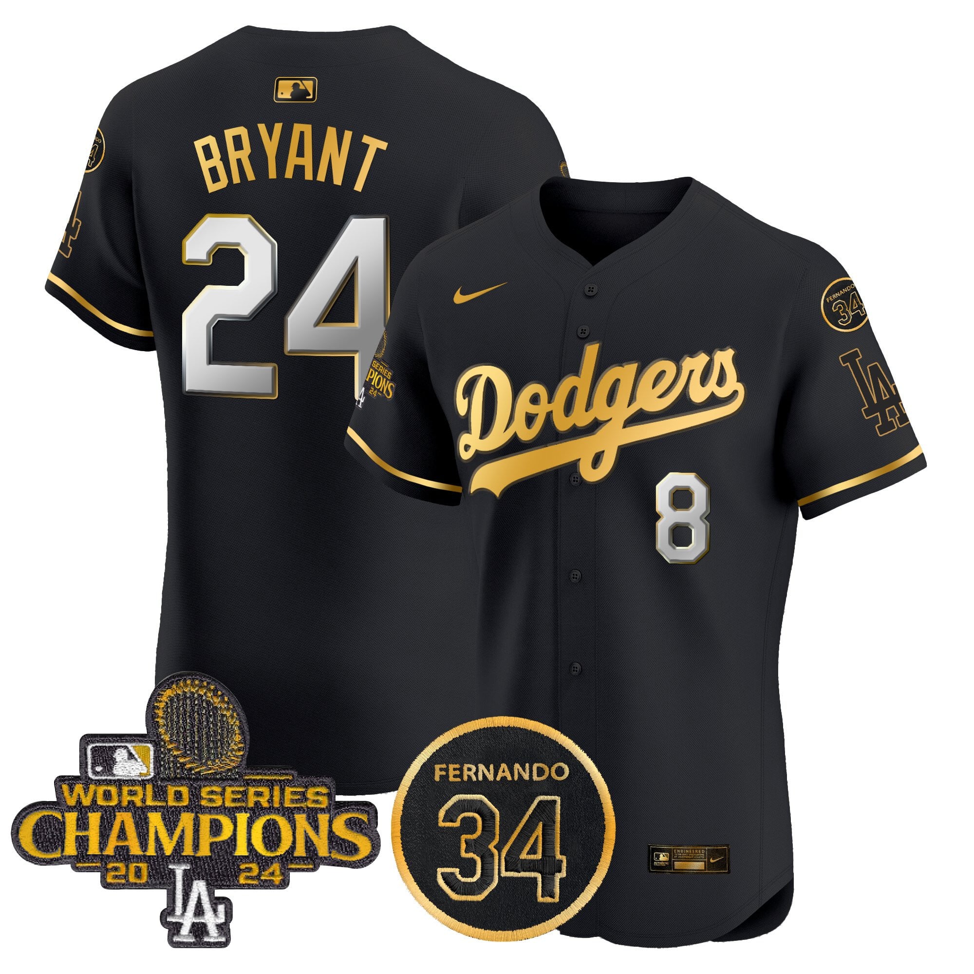 Men's Dodgers 2024 World Series Champions Patch Vapor Premier Elite Jersey V2 - All Stitched