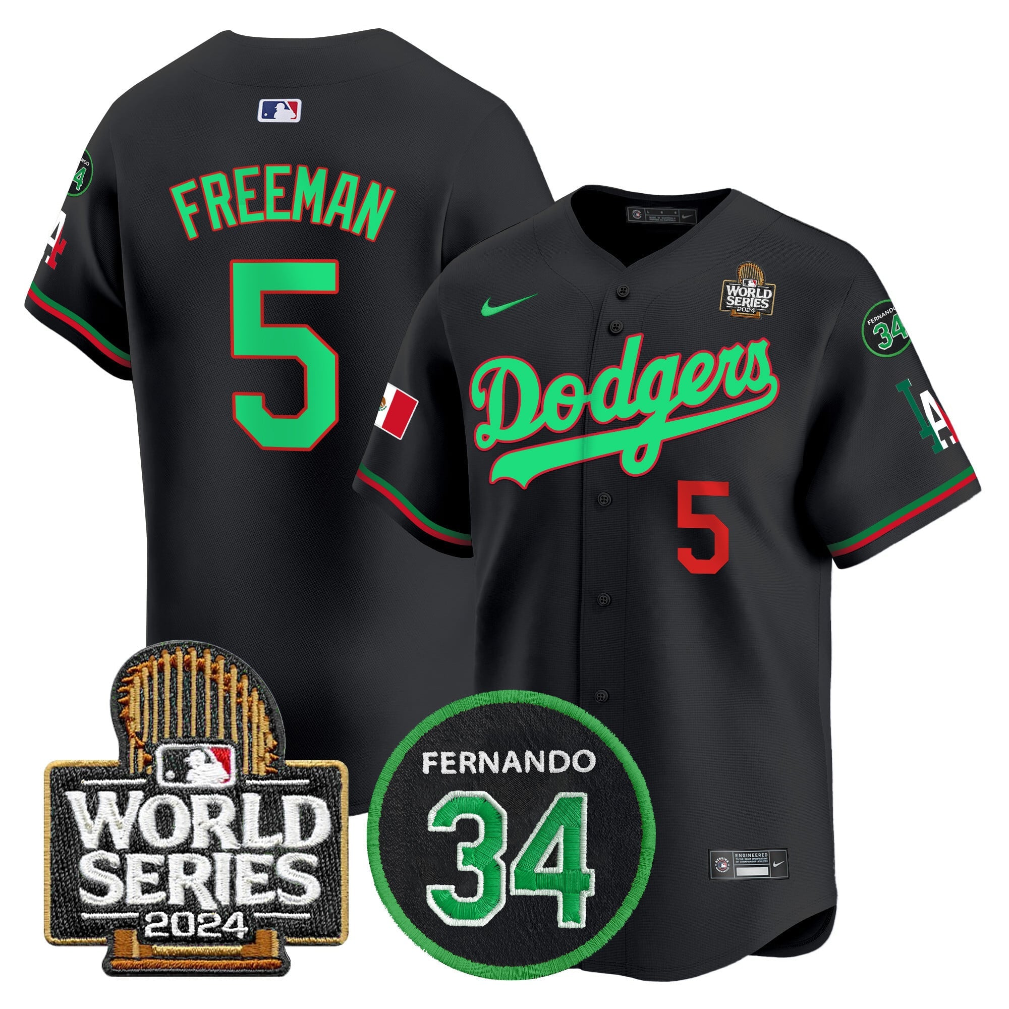 Men's Dodgers Mexico Fernando Memorial & 2024 World Series Patch Vapor Premier Limited Jersey V3 - All Stitched