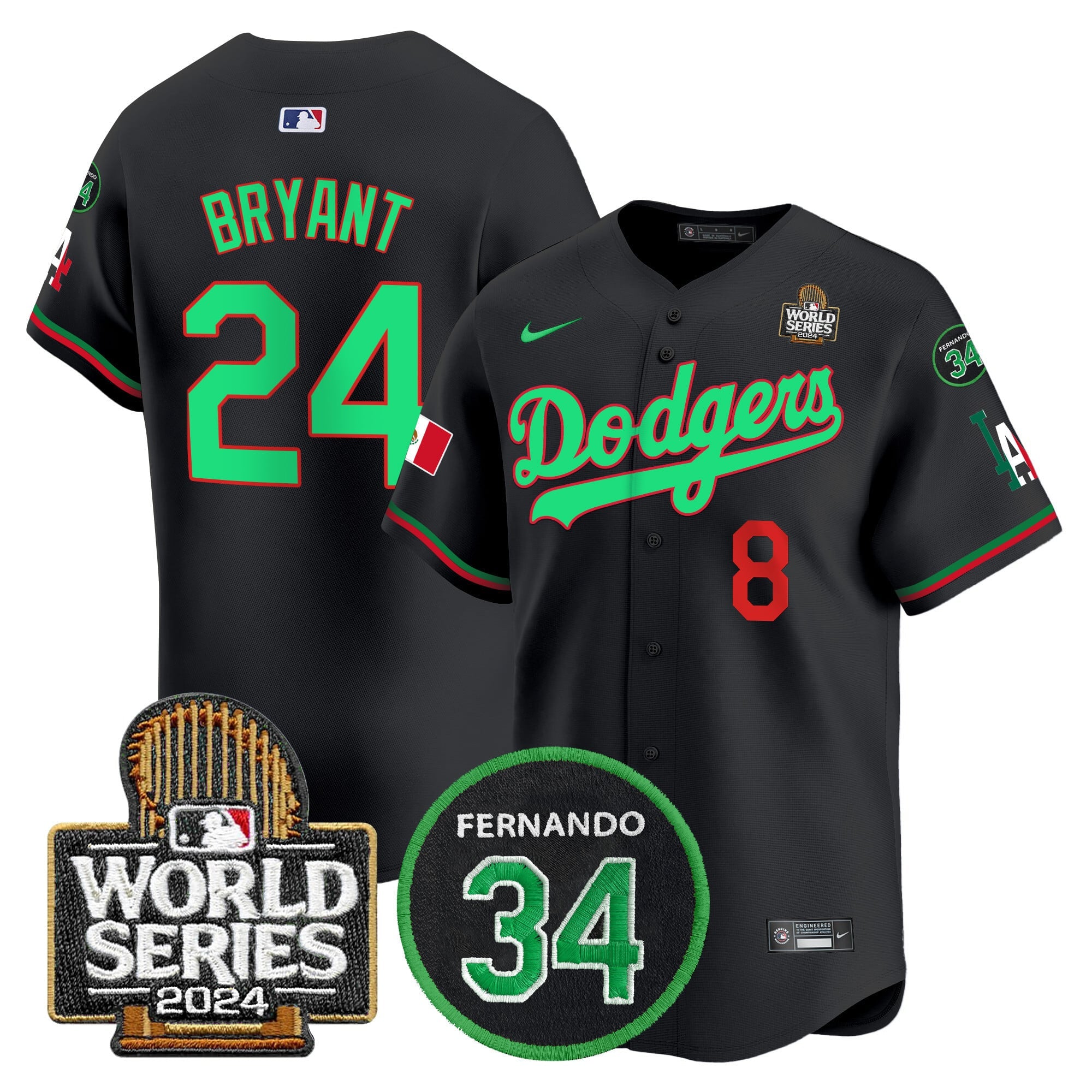 Men's Dodgers Mexico Fernando Memorial & 2024 World Series Patch Vapor Premier Limited Jersey V3 - All Stitched