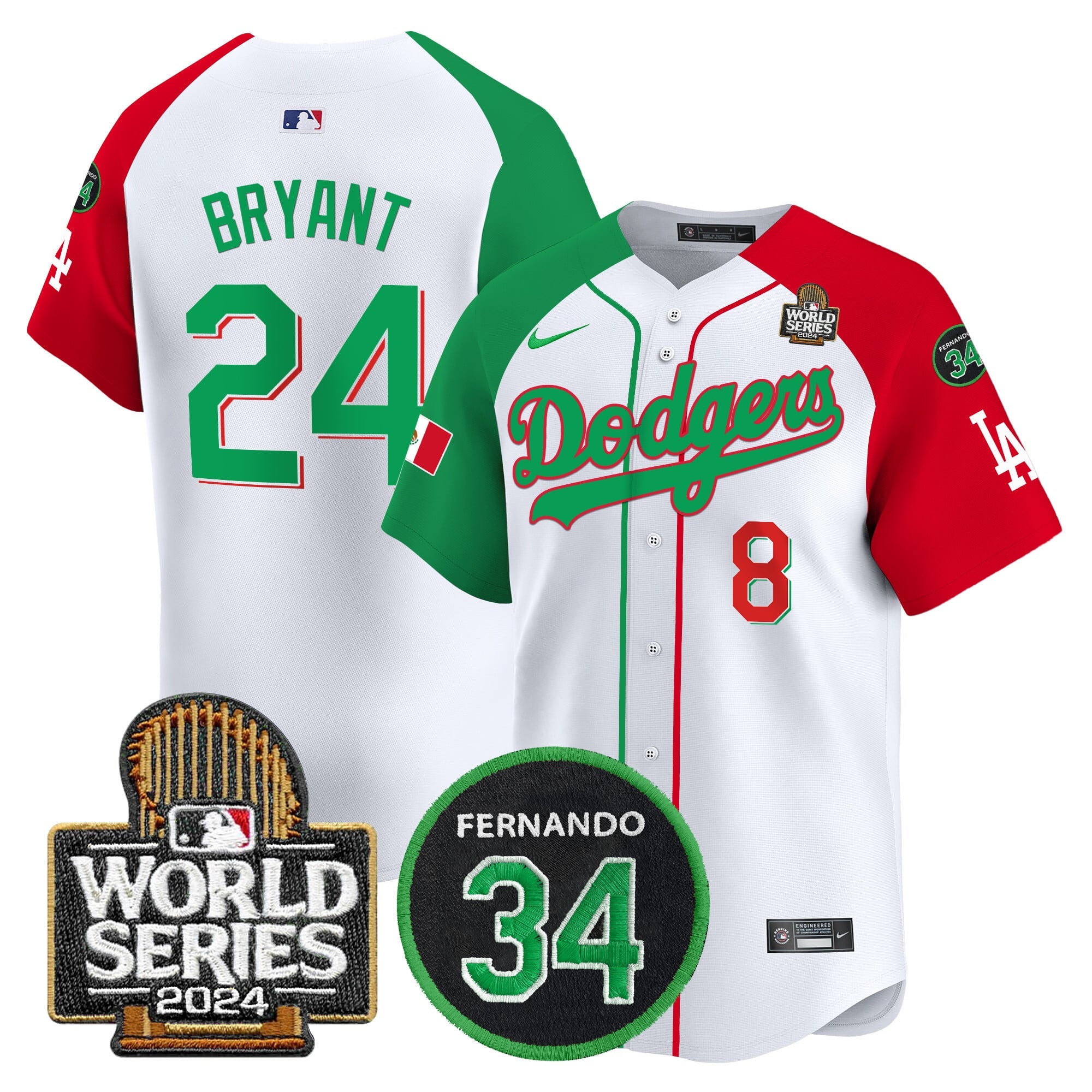 Men's Dodgers Mexico Fernando Memorial & 2024 World Series Patch Vapor Premier Limited Jersey V3 - All Stitched