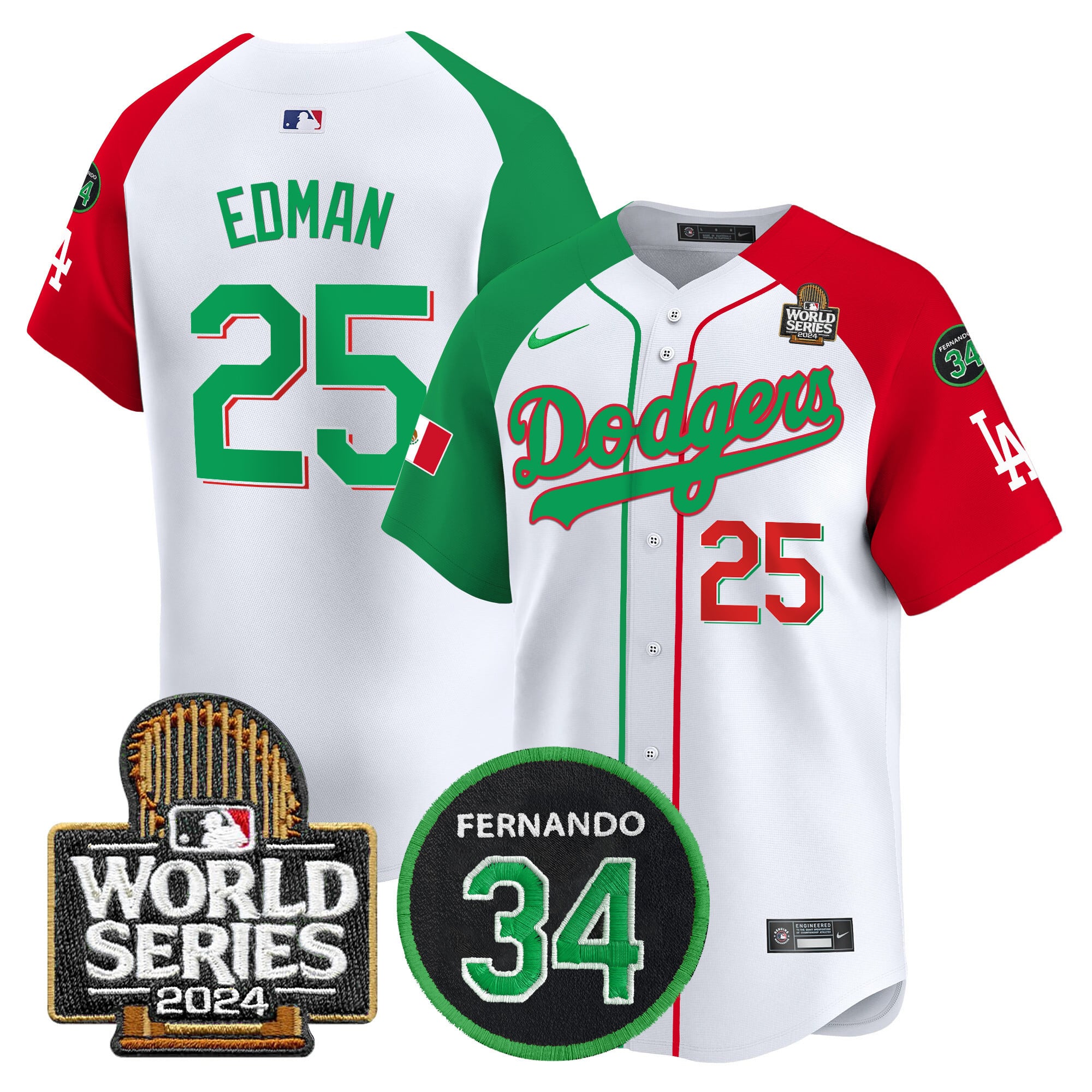 Men's Dodgers Mexico Fernando Memorial & 2024 World Series Patch Vapor Premier Limited Jersey V3 - All Stitched