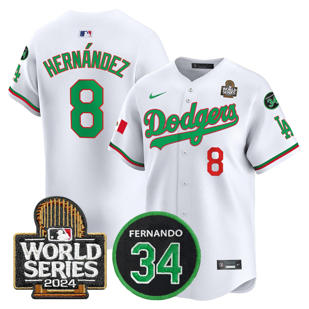 Men's Dodgers Mexico Fernando Memorial & 2024 World Series Patch Vapor Premier Limited Jersey V3 - All Stitched