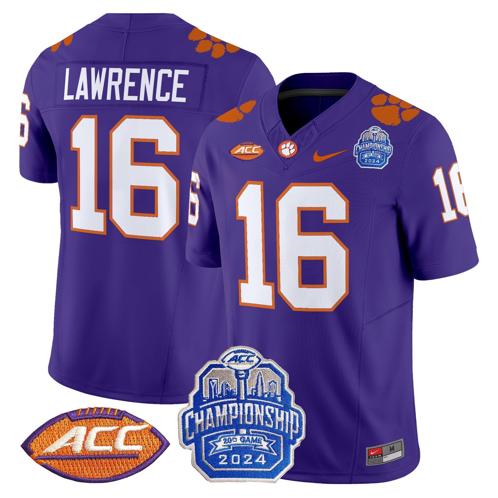 Men's Clemson Tigers 2024 ACC Championship Patch Vapor Limited Jersey - All Stitched