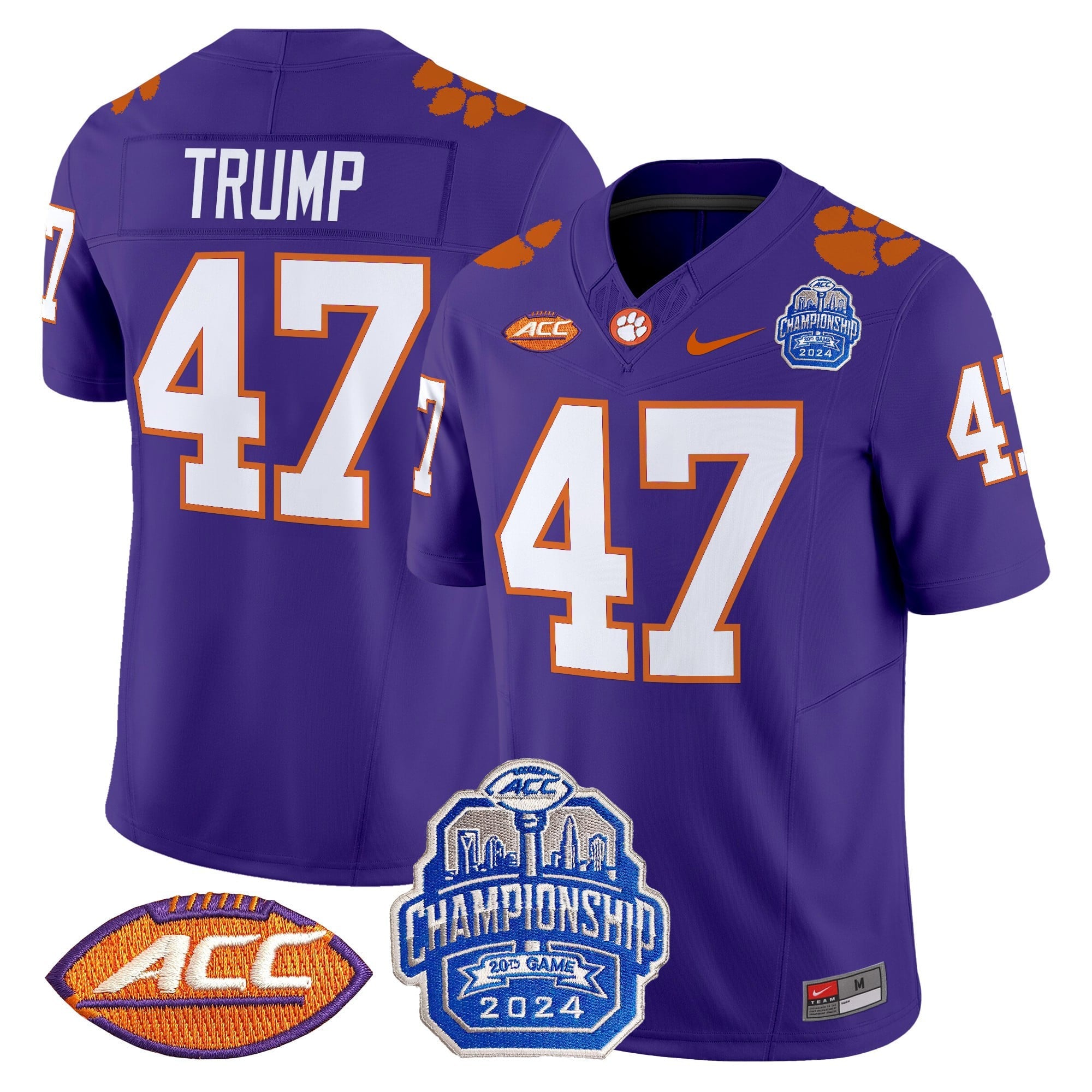 Men's Clemson Tigers 2024 ACC Championship Patch Vapor Limited Jersey - All Stitched