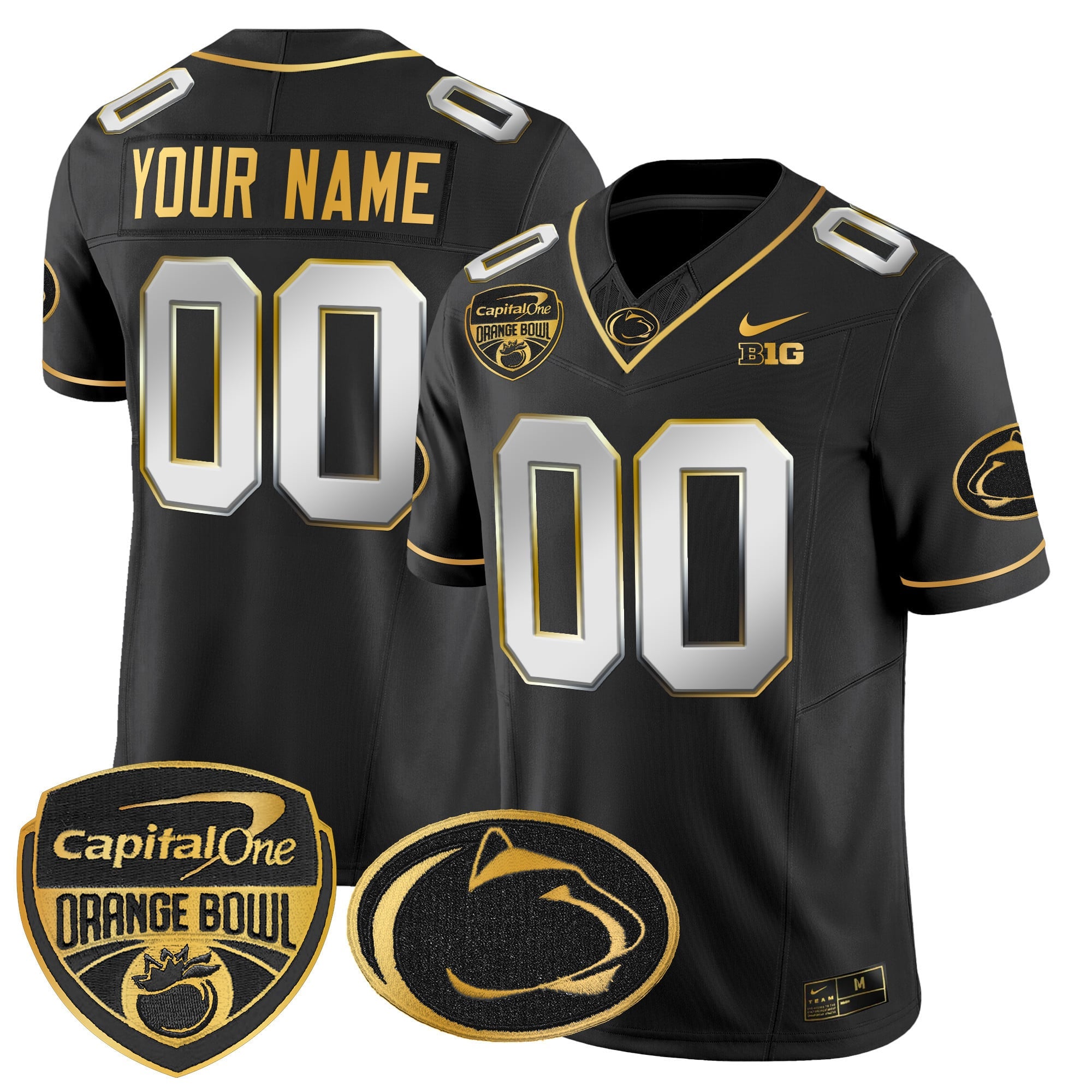 Penn State Nittany Lions Orange Bowl Patch Gold Vapor Limited Custom Jersey V2 - All Stitched