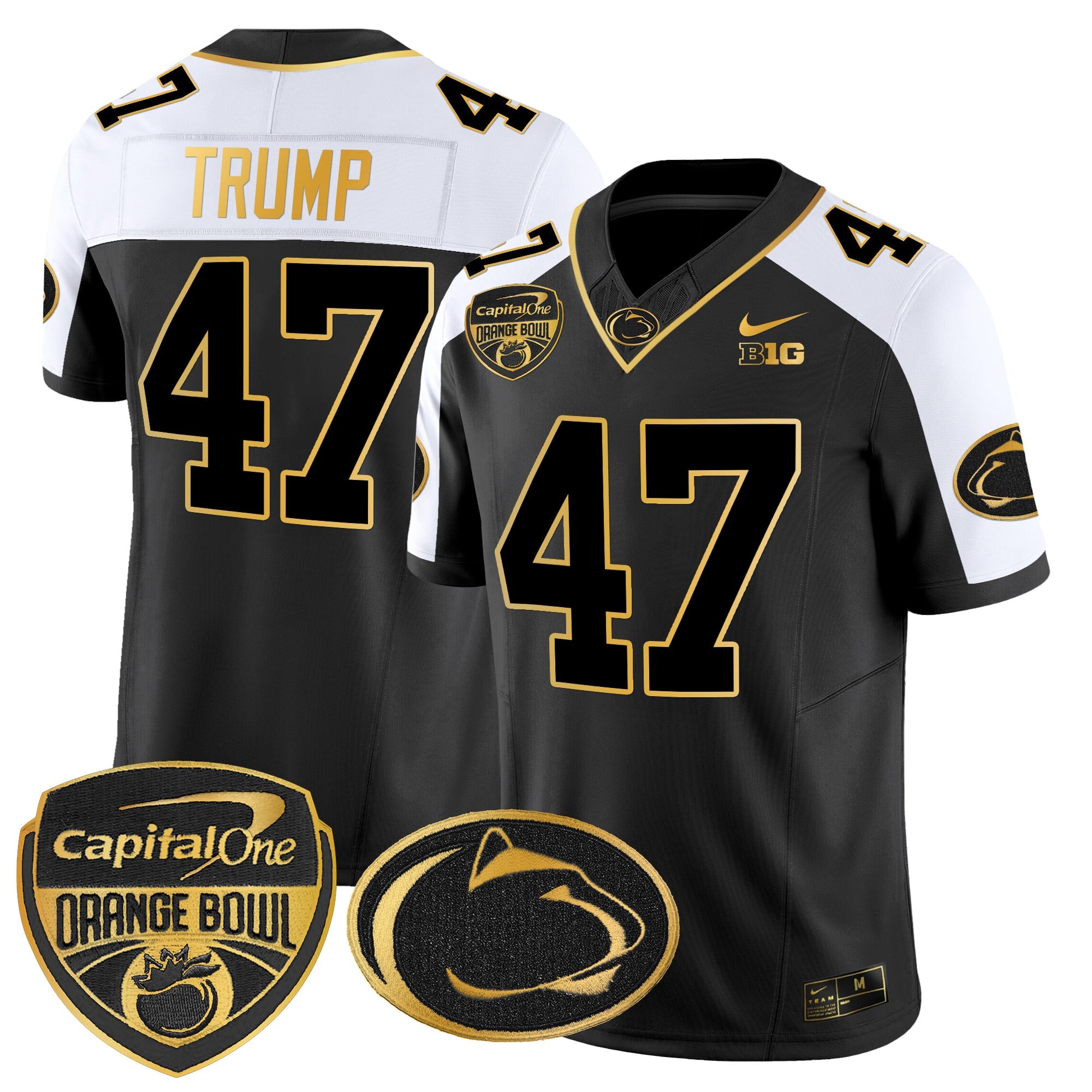 Men's Penn State Nittany Lions Orange Bowl Patch Gold Vapor Limited Jersey V2 - All Stitched