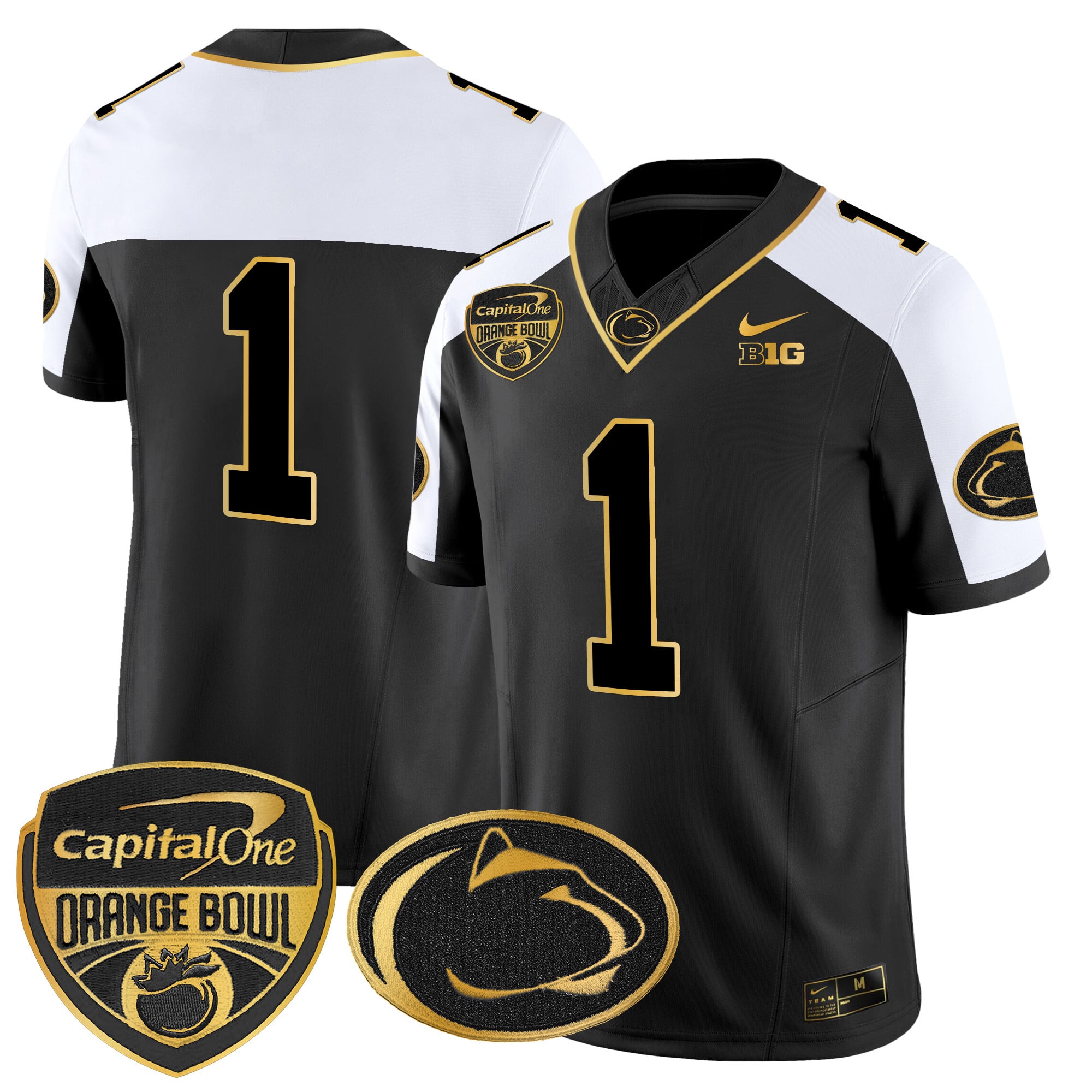 Men's Penn State Nittany Lions Orange Bowl Patch Gold Vapor Limited Jersey V2 - All Stitched