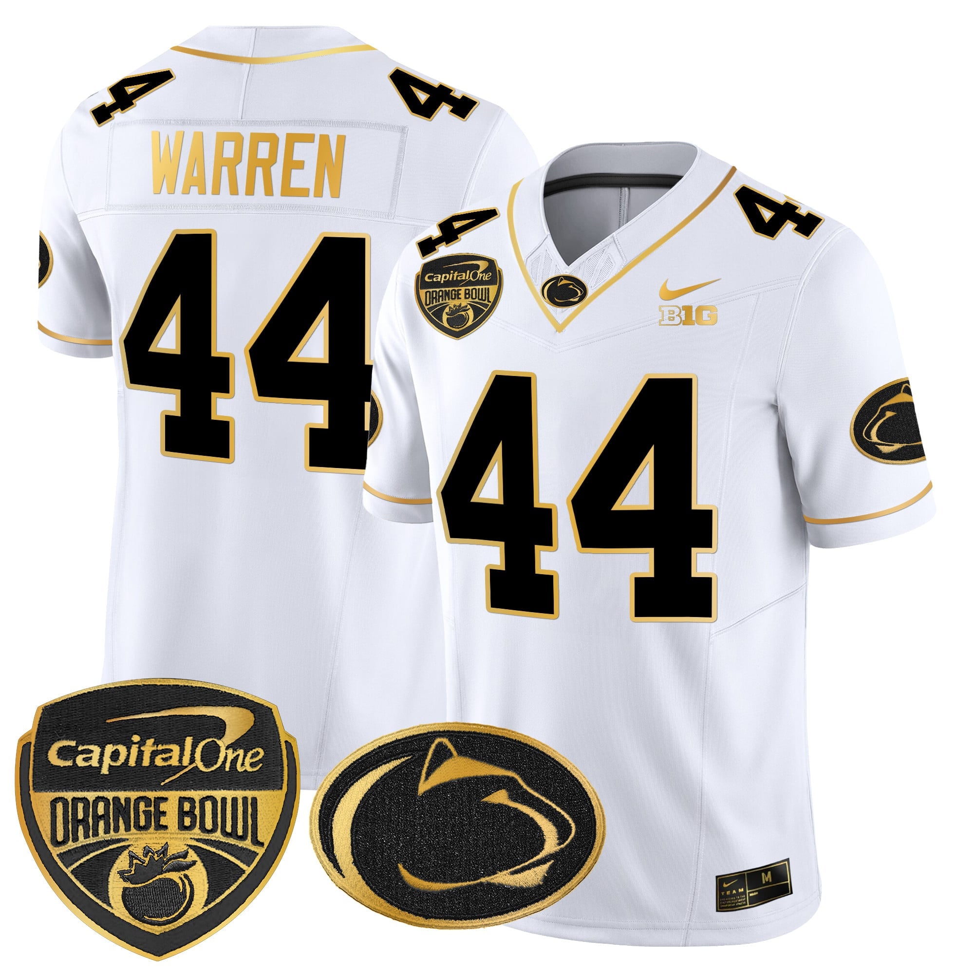 Men's Penn State Nittany Lions Orange Bowl Patch Gold Vapor Limited Jersey V2 - All Stitched