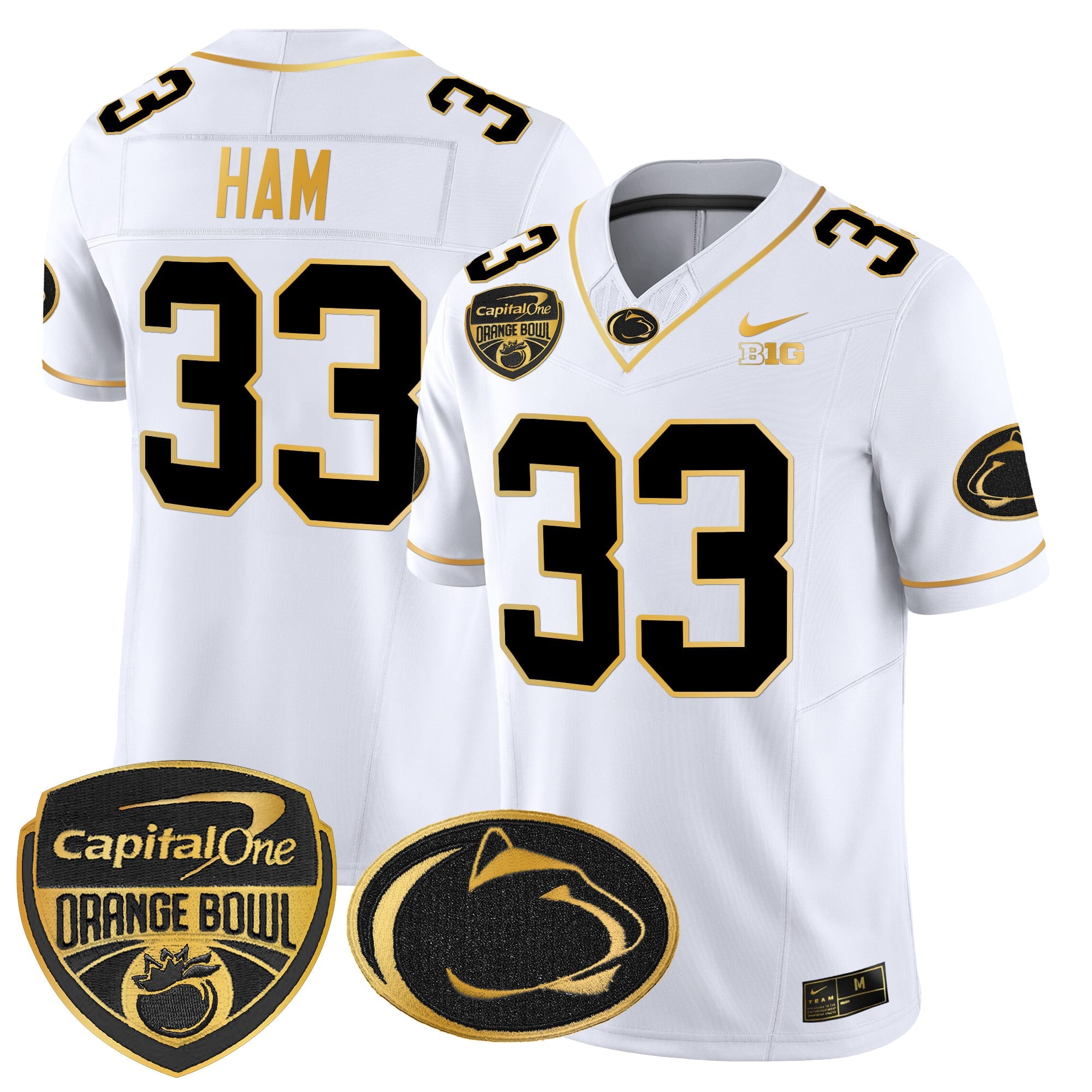 Men's Penn State Nittany Lions Orange Bowl Patch Gold Vapor Limited Jersey V2 - All Stitched