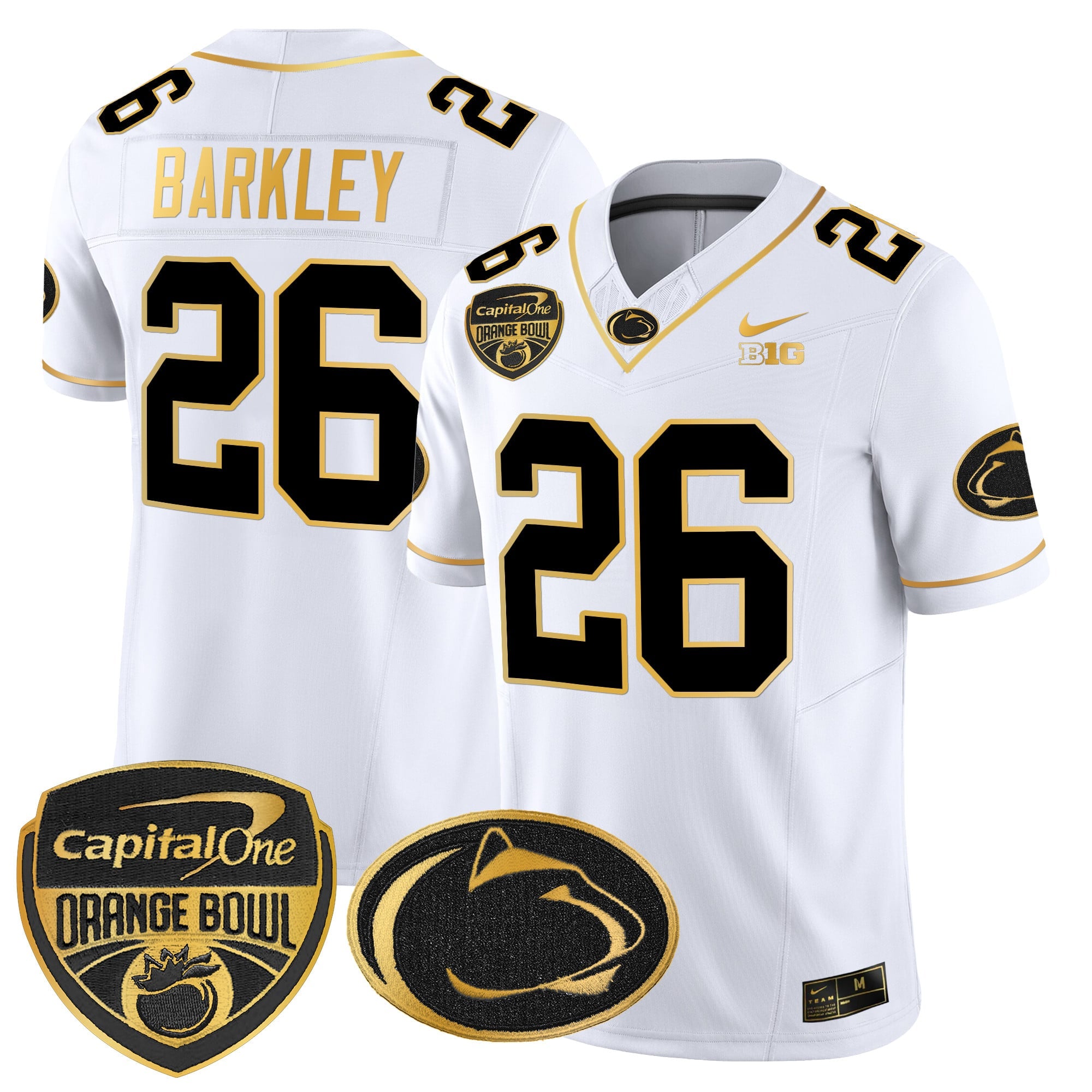 Men's Penn State Nittany Lions Orange Bowl Patch Gold Vapor Limited Jersey V2 - All Stitched