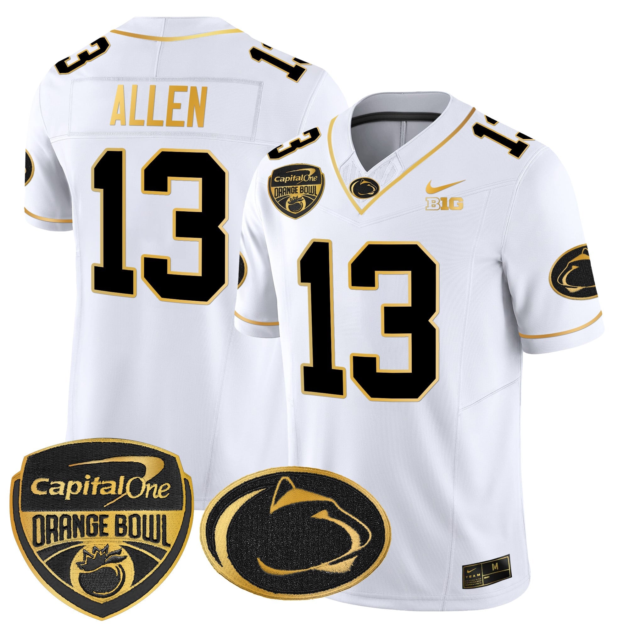 Men's Penn State Nittany Lions Orange Bowl Patch Gold Vapor Limited Jersey V2 - All Stitched