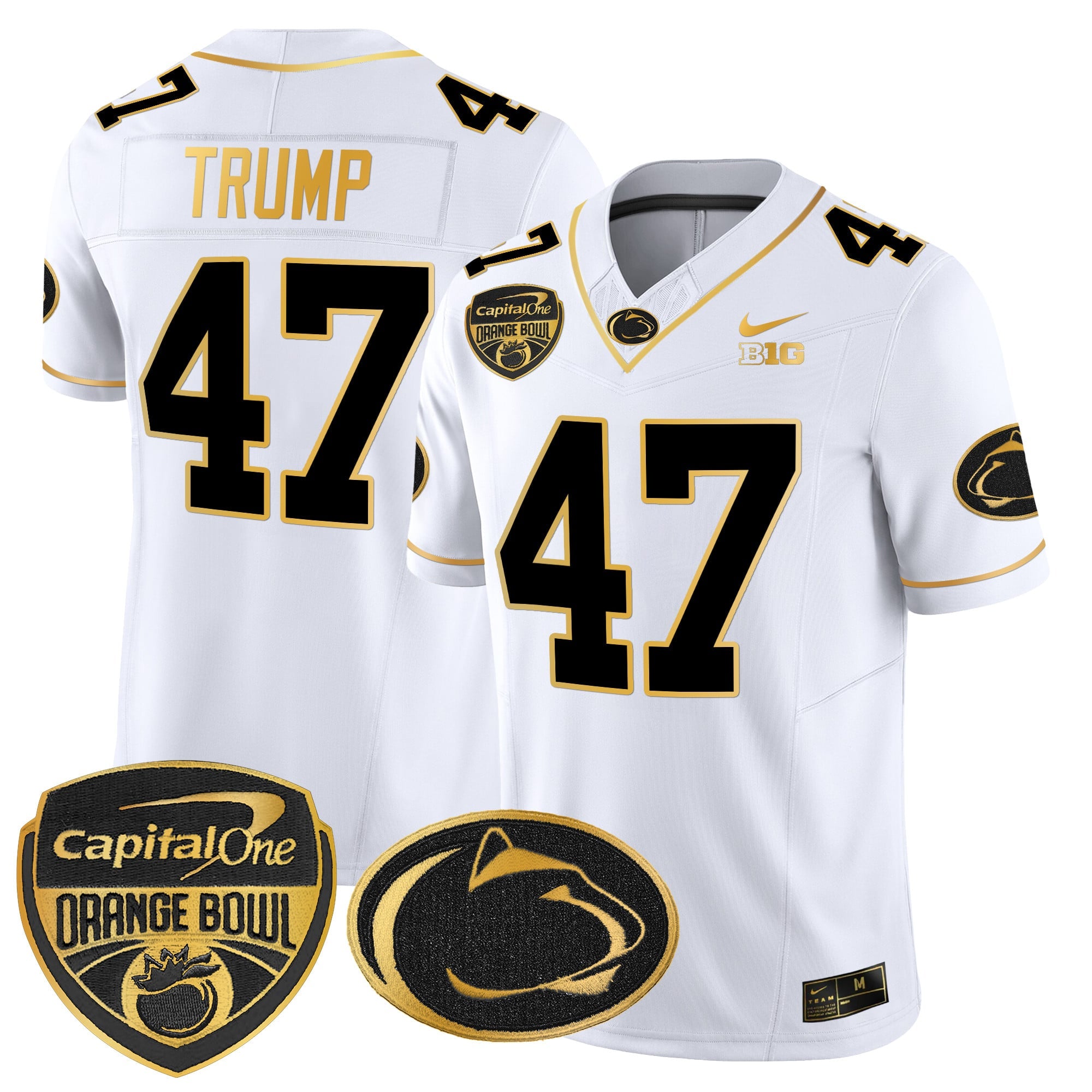 Men's Penn State Nittany Lions Orange Bowl Patch Gold Vapor Limited Jersey V2 - All Stitched