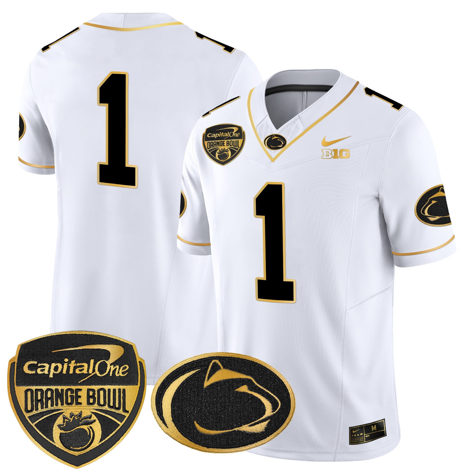 Men's Penn State Nittany Lions Orange Bowl Patch Gold Vapor Limited Jersey V2 - All Stitched