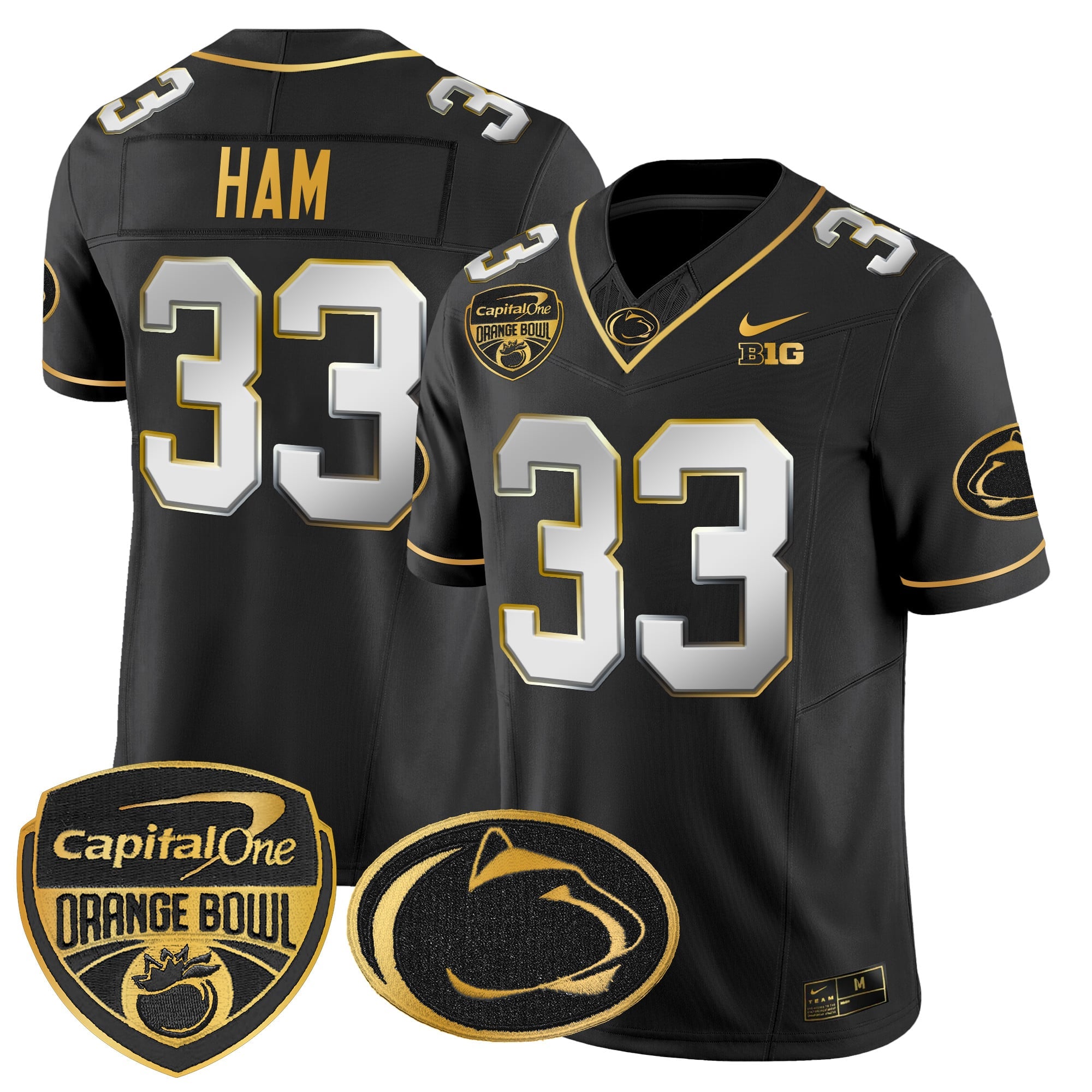 Men's Penn State Nittany Lions Orange Bowl Patch Gold Vapor Limited Jersey V2 - All Stitched