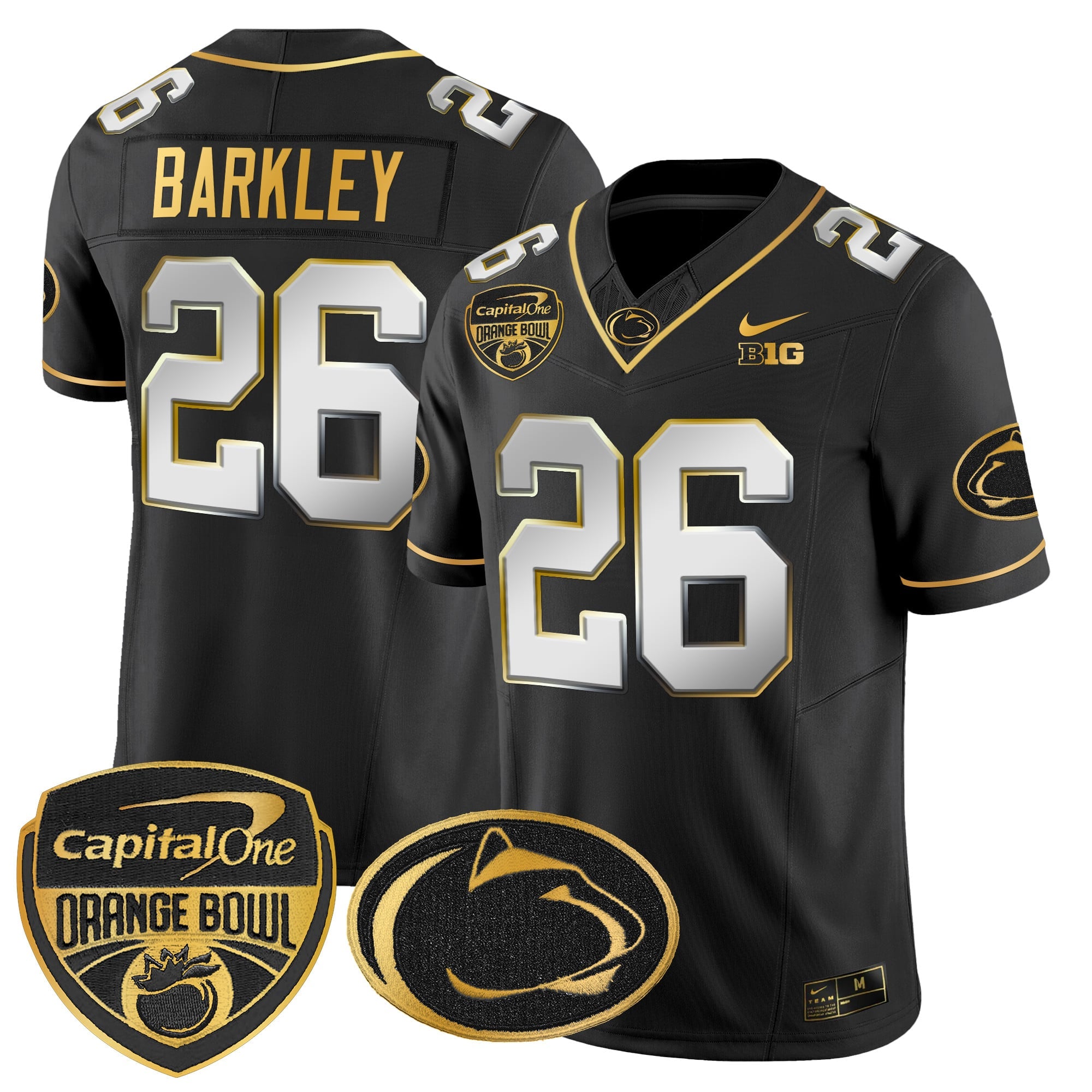Men's Penn State Nittany Lions Orange Bowl Patch Gold Vapor Limited Jersey V2 - All Stitched