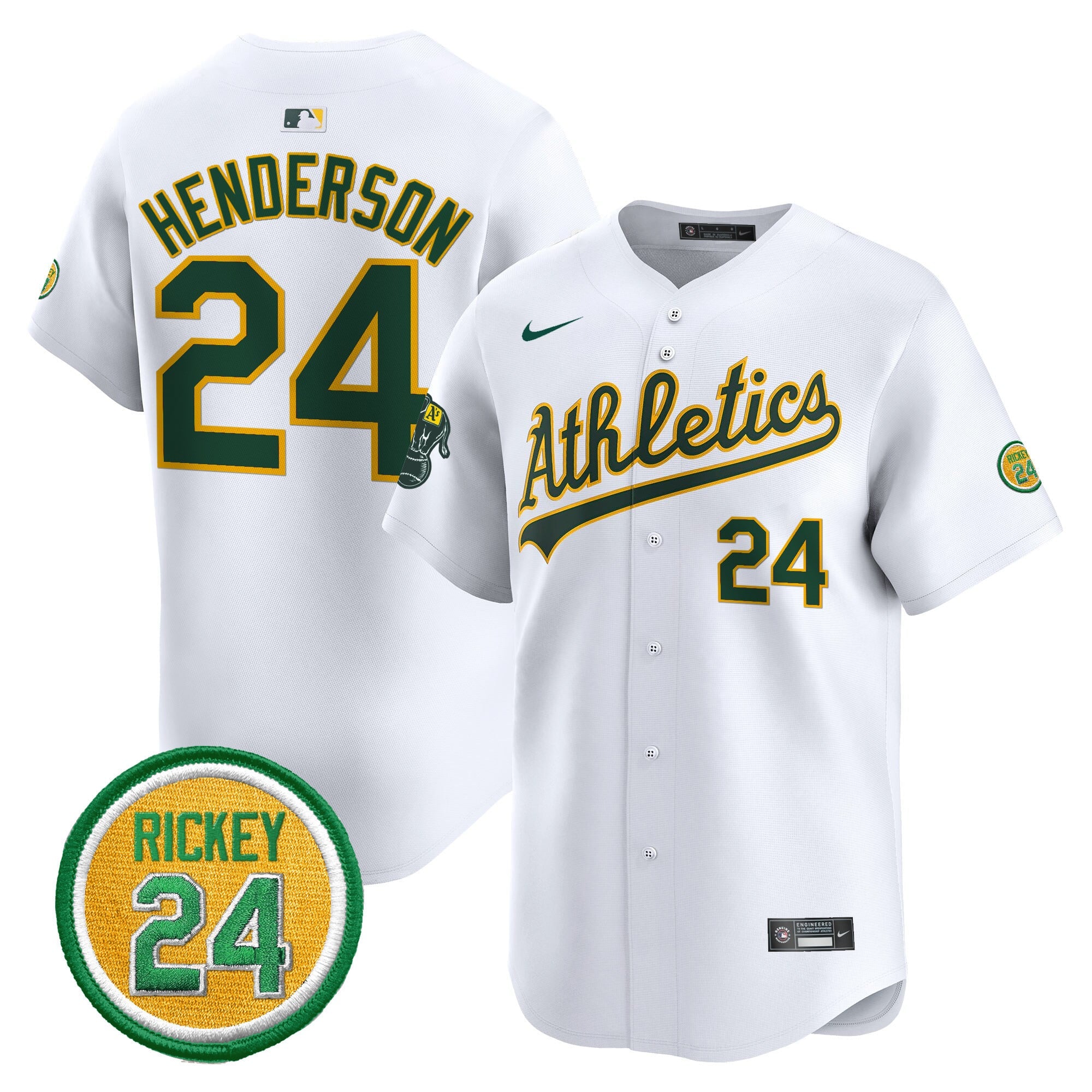 Men's Oakland Athletics Rickey Henderson Patch Vapor Premier Limited Jersey - All Stitched