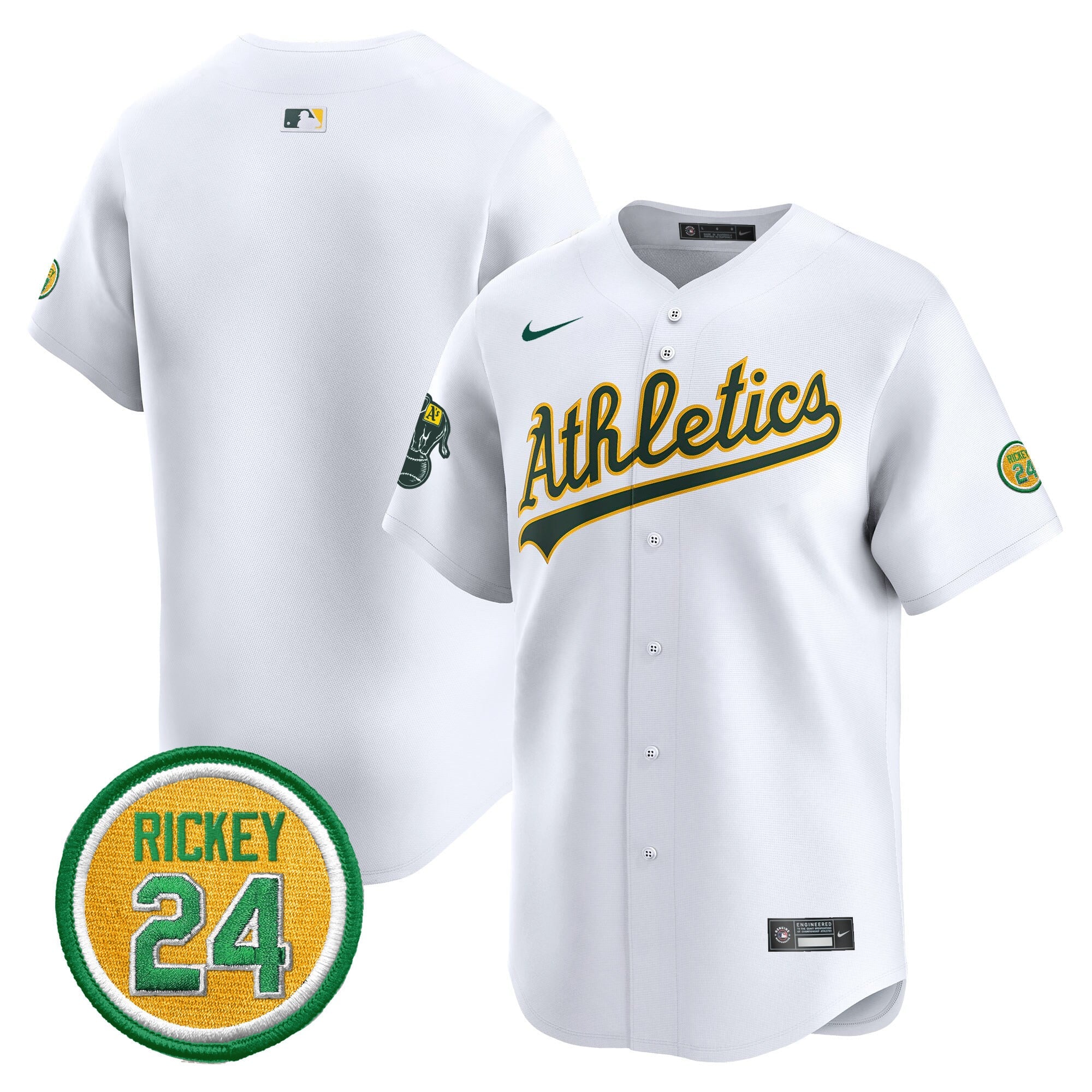 Men's Oakland Athletics Rickey Henderson Patch Vapor Premier Limited Jersey - All Stitched