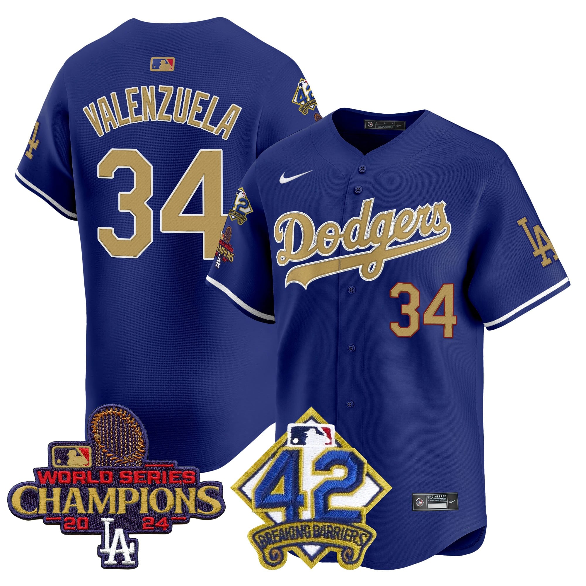 Men's Dodgers 2024 World Series Champions & Jackie Robinson Patch Vapor Premier Limited Jersey - All Stitched