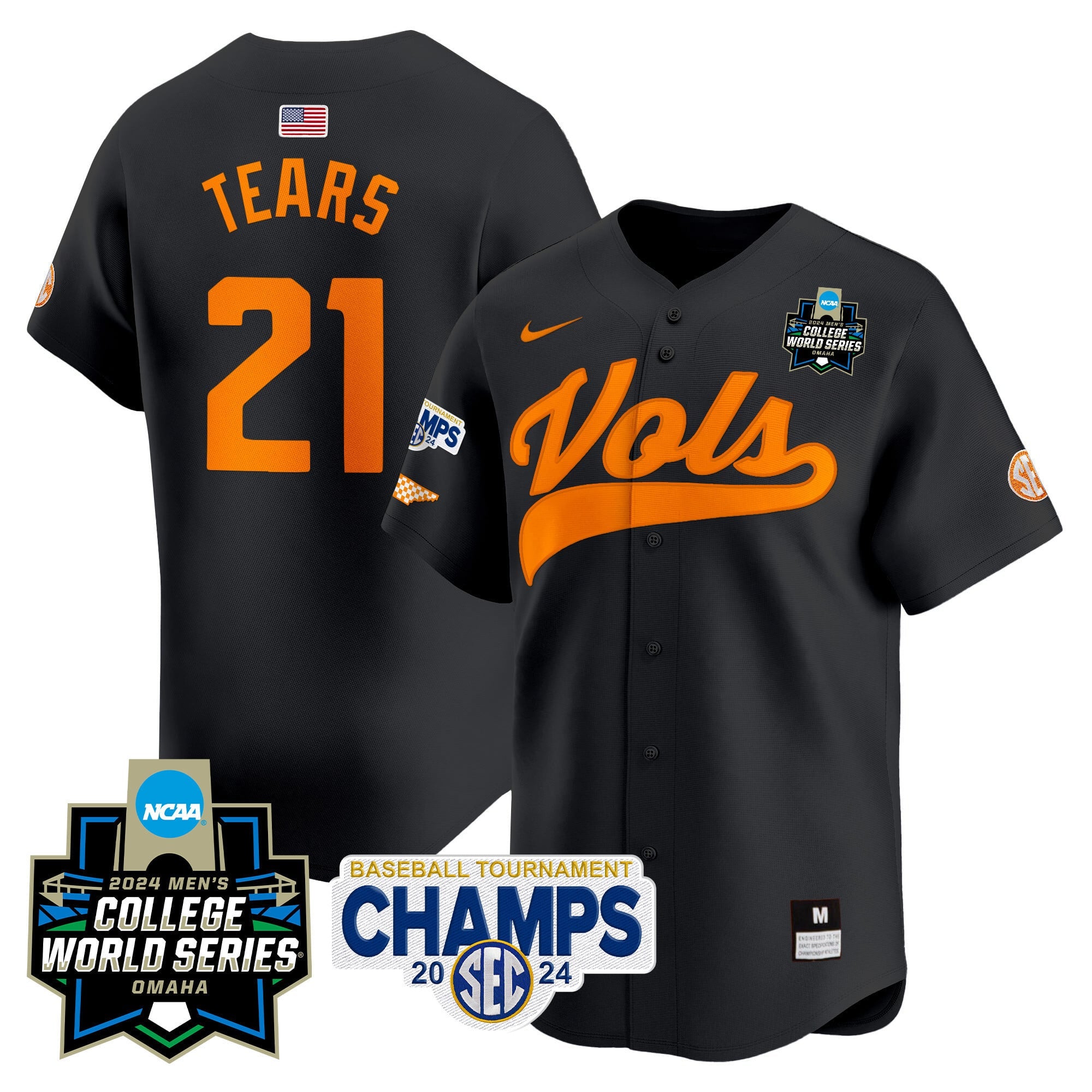 Men's Tennessee Volunteers 2024 Tournament Champs & World Series Vapor Premier Limited Jersey - All Stitched