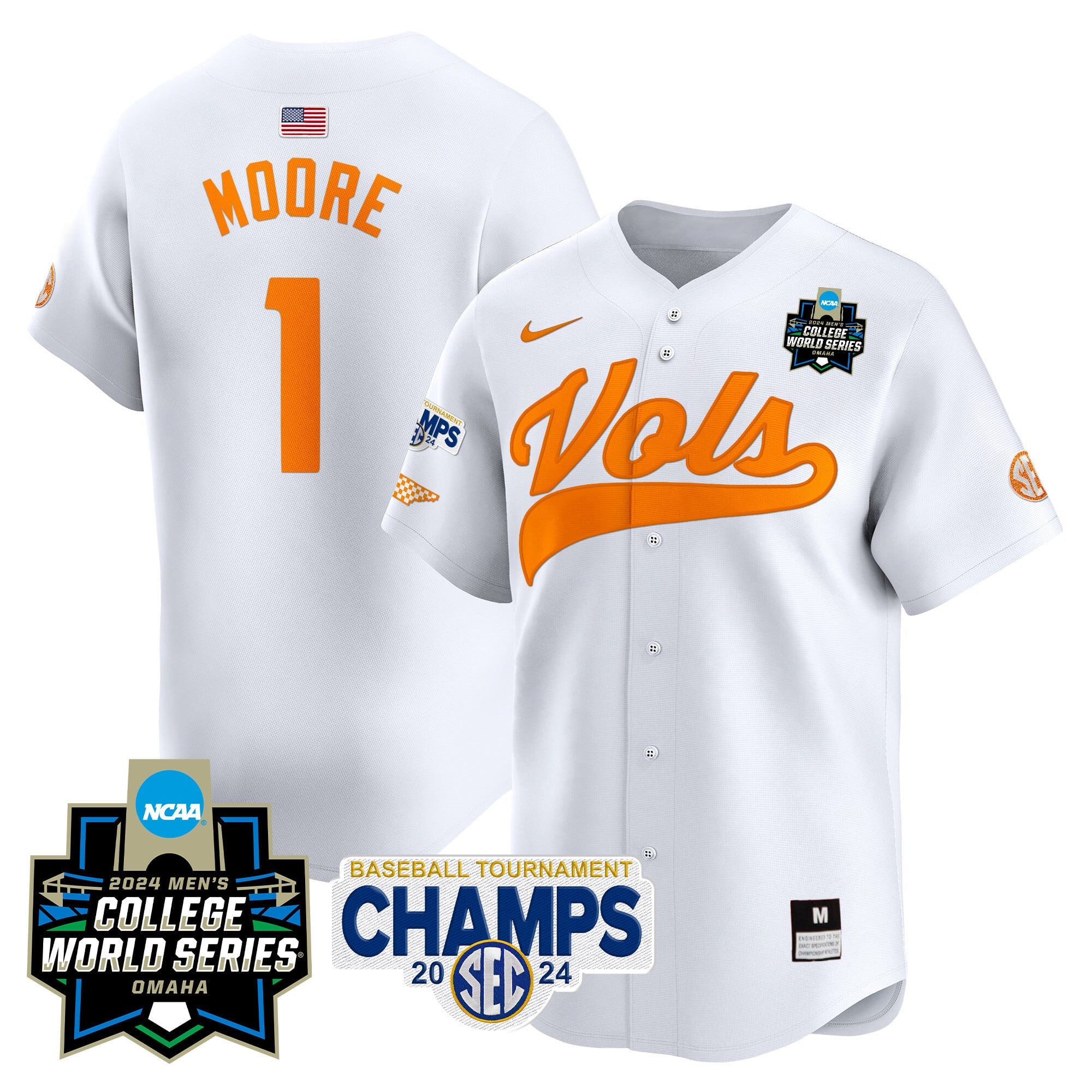 Men's Tennessee Volunteers 2024 Tournament Champs & World Series Vapor Premier Limited Jersey - All Stitched
