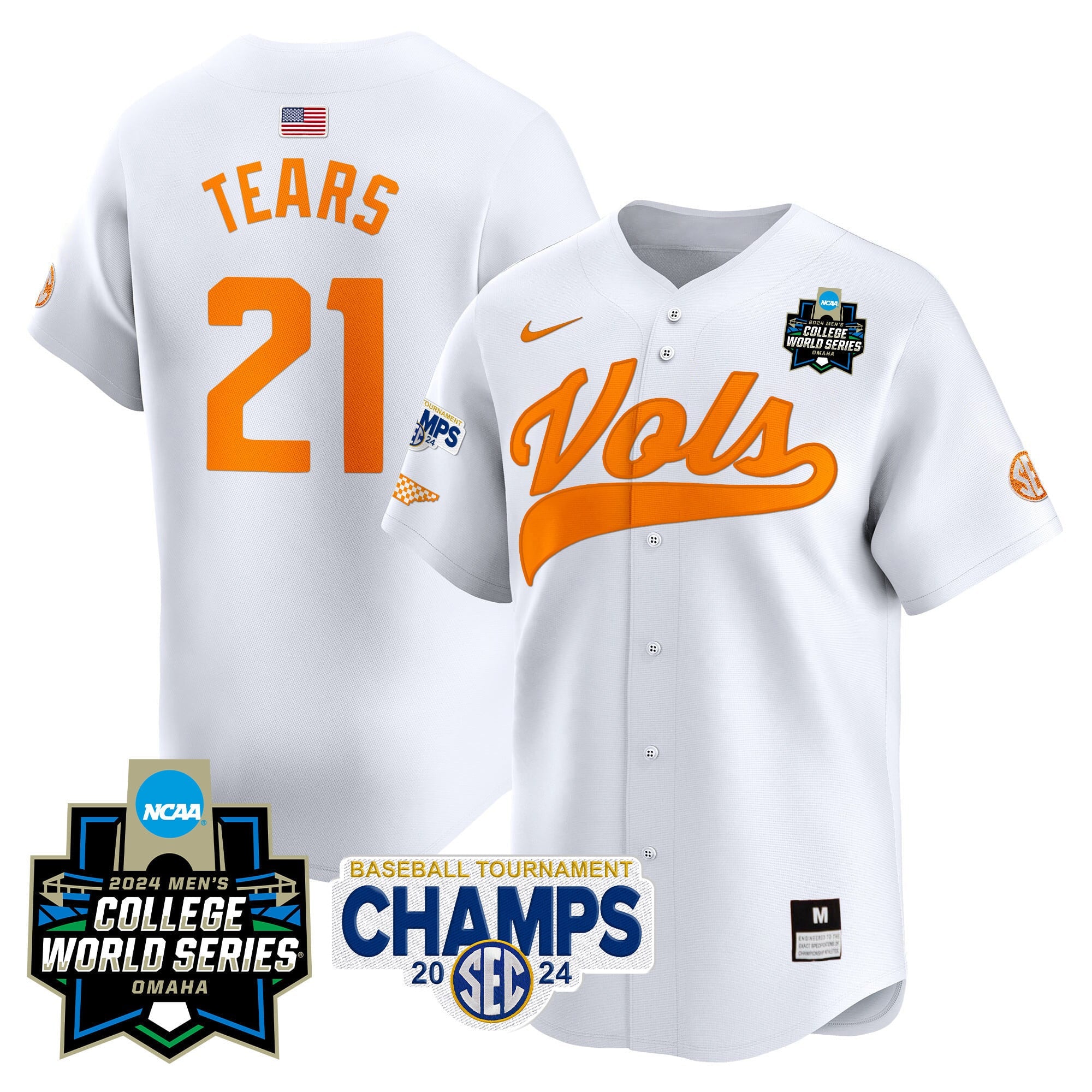 Men's Tennessee Volunteers 2024 Tournament Champs & World Series Vapor Premier Limited Jersey - All Stitched